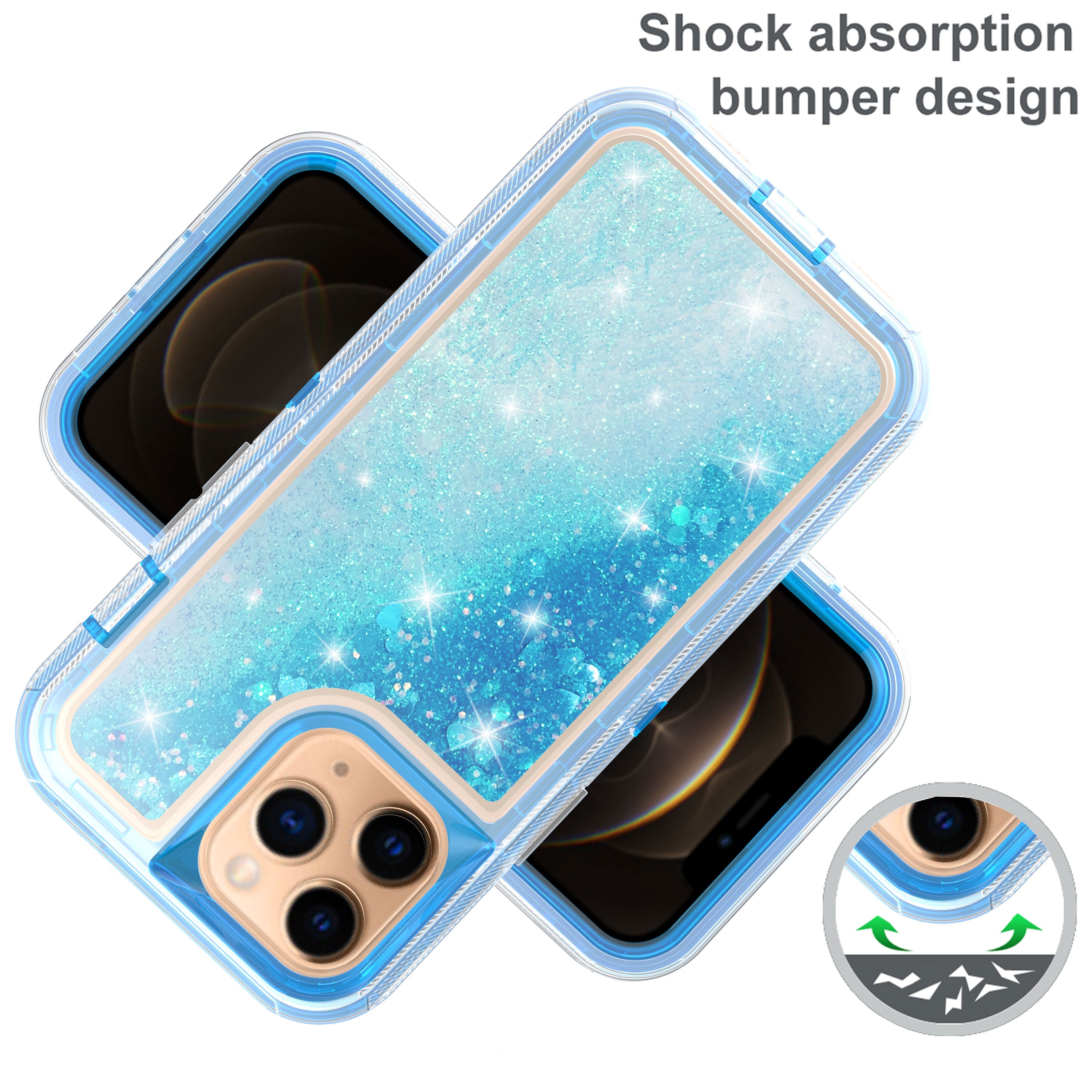 iPhone 14 Pro Max Transparent Floating Glitter Heavy Duty Case