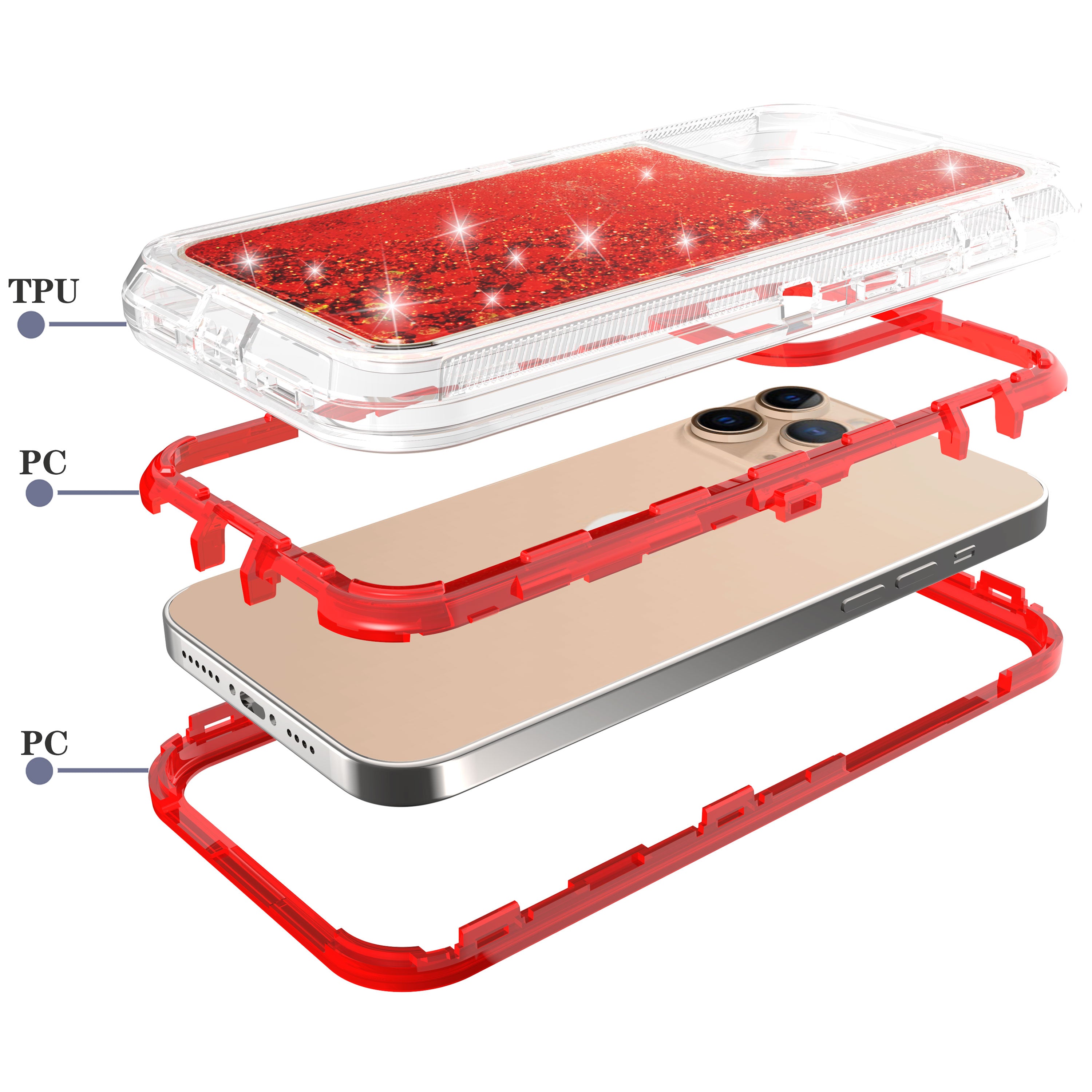 iPhone 14 Pro Max Transparent Floating Glitter Heavy Duty Case