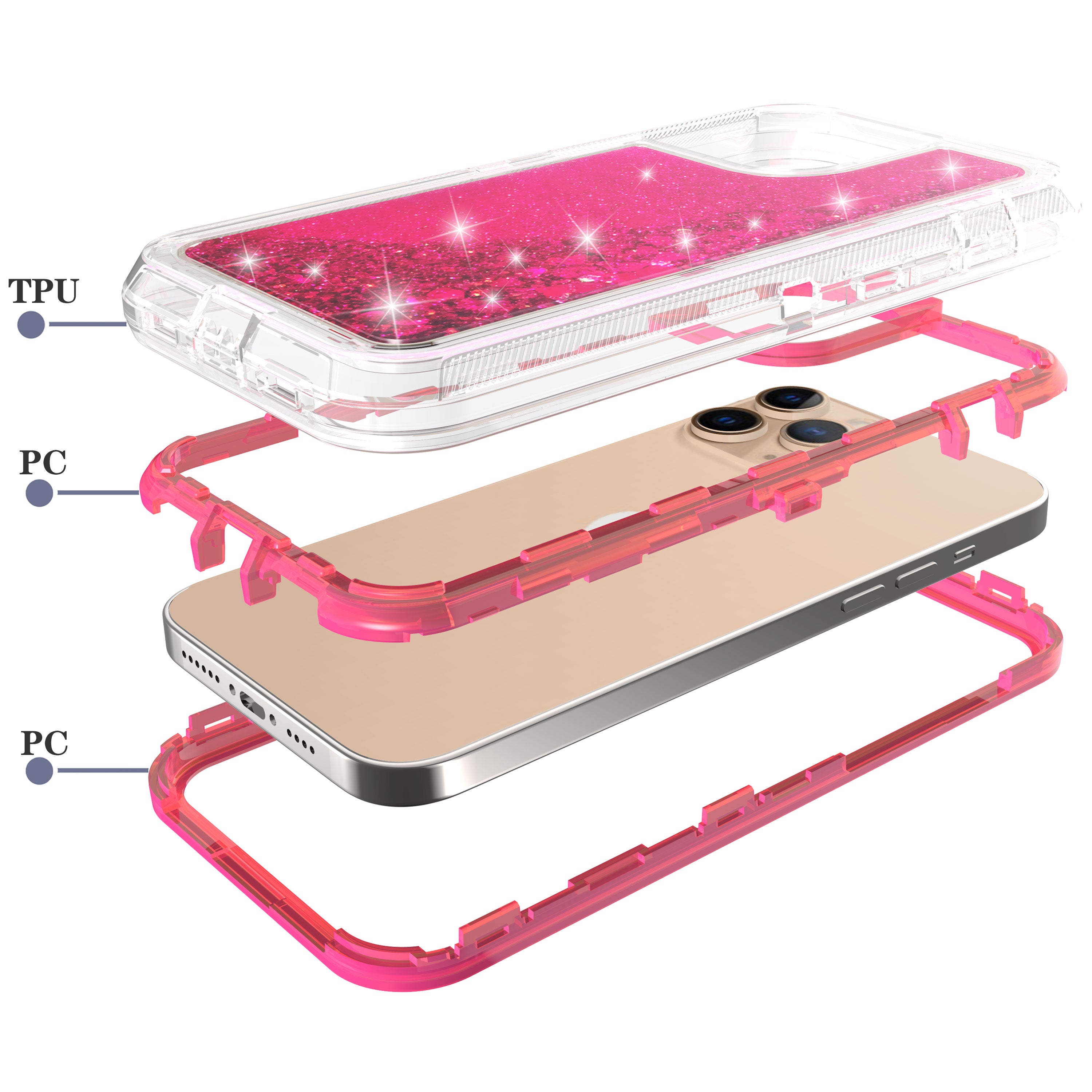 iPhone 14 Pro Max Transparent Floating Glitter Heavy Duty Case