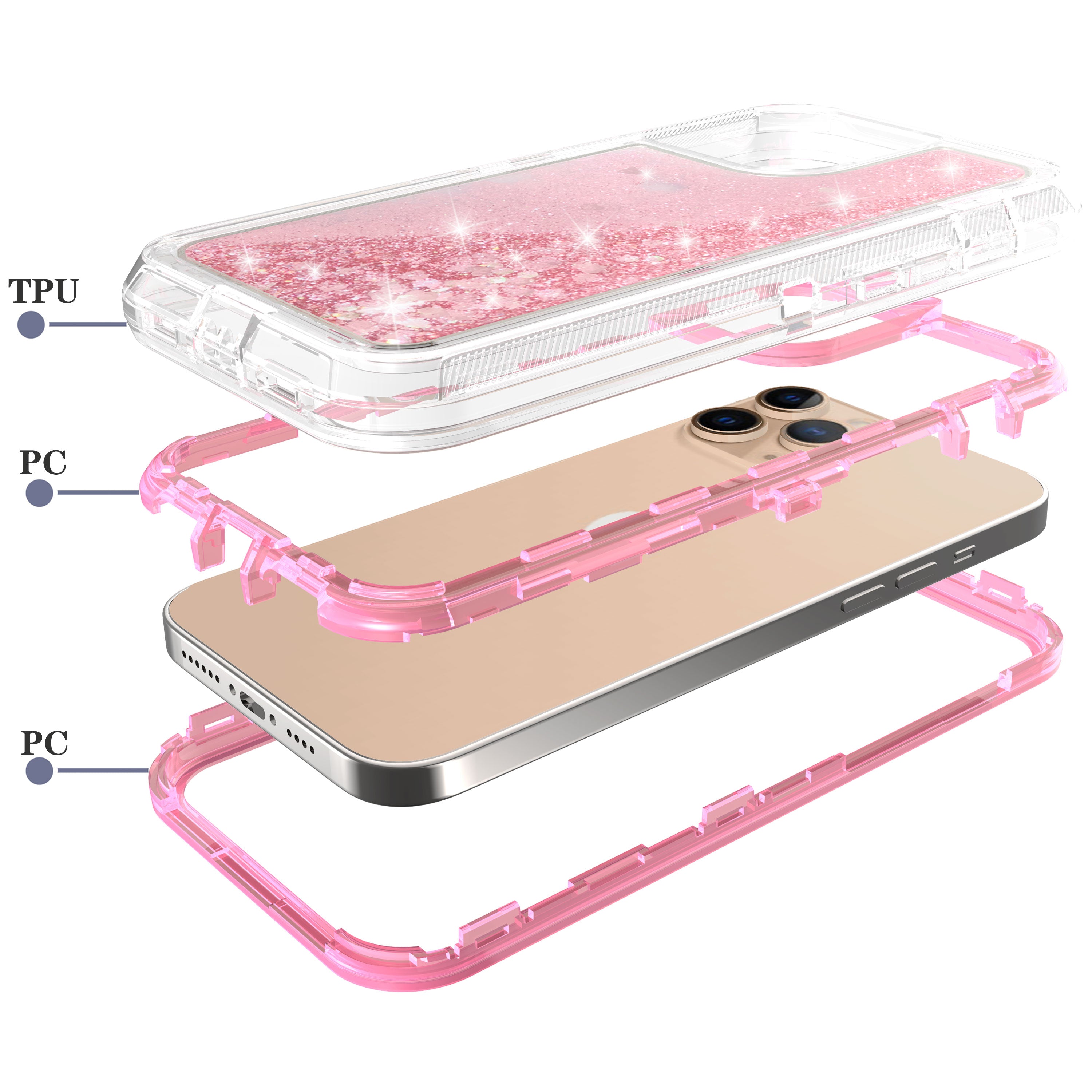 iPhone 14 Pro Max Transparent Floating Glitter Heavy Duty Case
