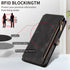 iPhone 13 Pro Retro Premium Flip Leather Cover with 9 Card Holder & Zipper Cash Pocket & Wrist Strap
