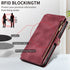iPhone 13 Pro Retro Premium Flip Leather Cover with 9 Card Holder & Zipper Cash Pocket & Wrist Strap