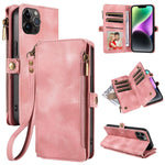 iPhone 13 Pro Retro Premium Flip Leather Cover with 9 Card Holder & Zipper Cash Pocket & Wrist Strap
