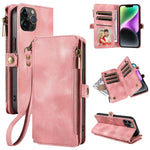 iPhone 13 Pro Max Retro Premium Flip Leather Cover with 9 Card Holder & Zipper Cash Pocket & Wrist Strap