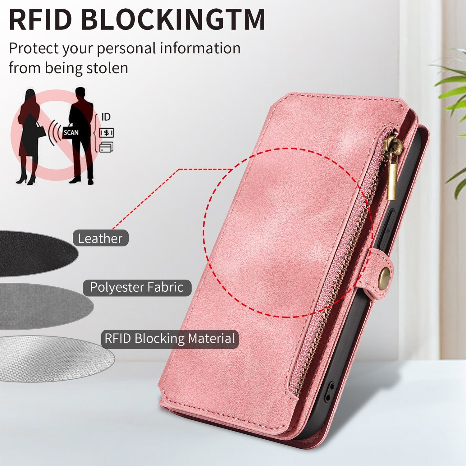 iPhone 13 Pro Retro Premium Flip Leather Cover with 9 Card Holder & Zipper Cash Pocket & Wrist Strap