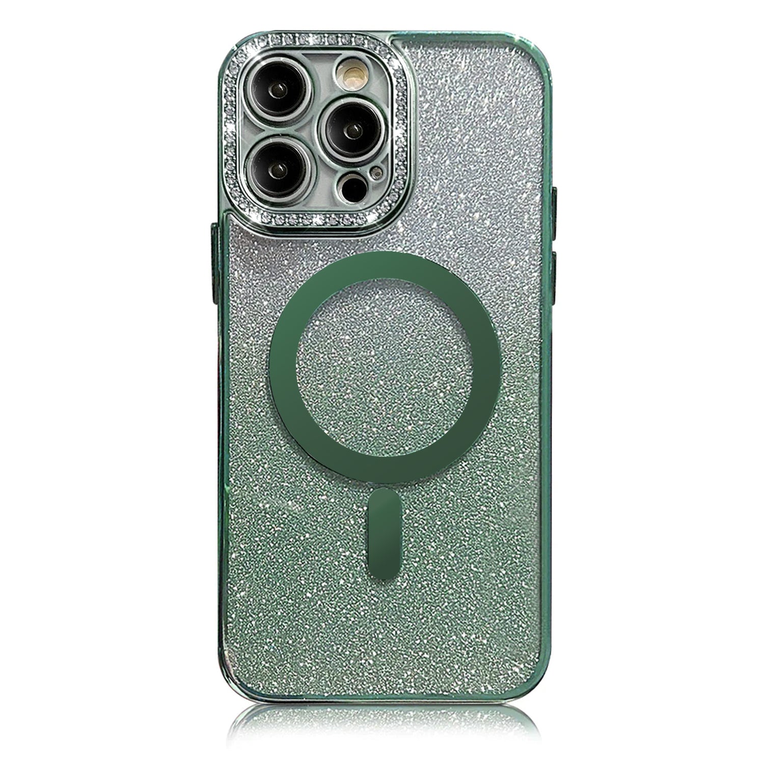 iPhone 15 Pro Max Gradient Glitter Diamond Luxury Plating Magnetic Attraction Wireless Charging With Camera Protector Back Cover Case