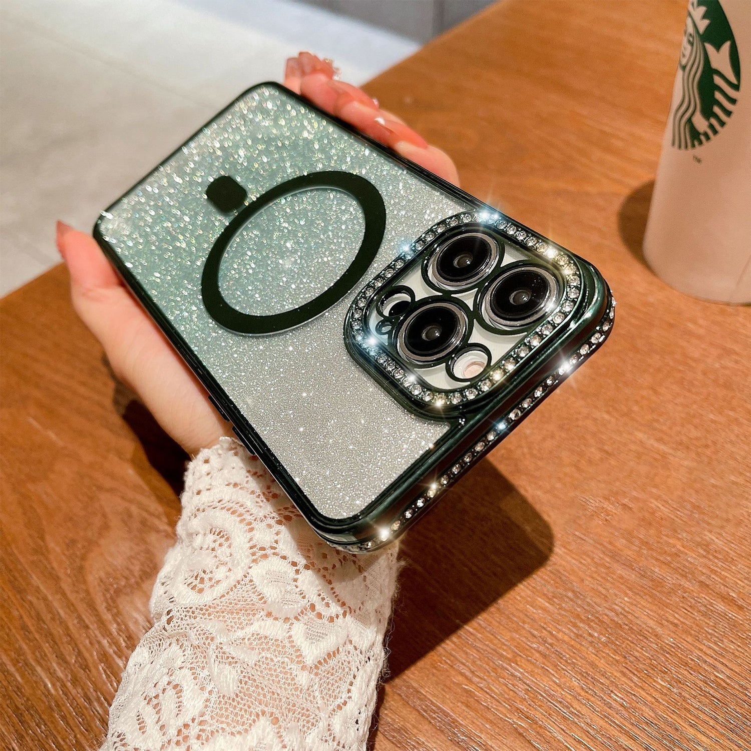 iPhone 14 Pro Max Gradient Glitter Diamond Luxury Plating Magnetic Attraction Wireless Charging With Camera Protector Back Cover Case