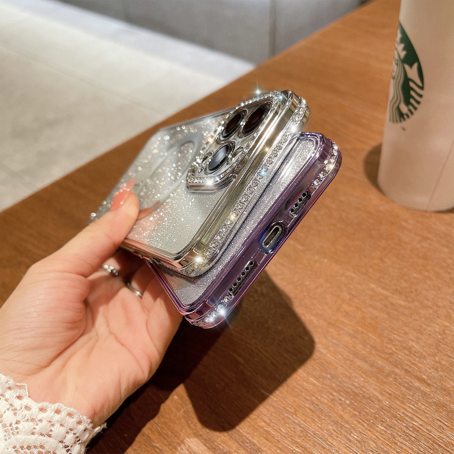 iPhone 15 Pro Max Gradient Glitter Diamond Luxury Plating Magnetic Attraction Wireless Charging With Camera Protector Back Cover Case