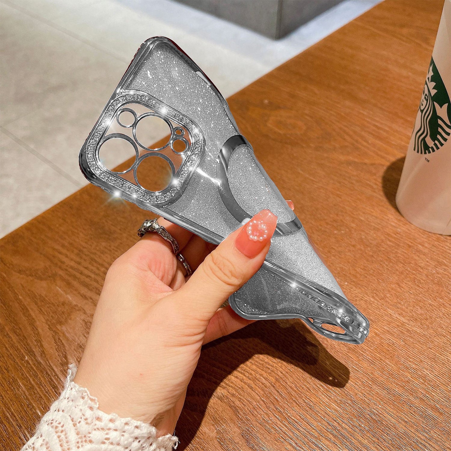 iPhone 15 Pro Max Gradient Glitter Diamond Luxury Plating Magnetic Attraction Wireless Charging With Camera Protector Back Cover Case