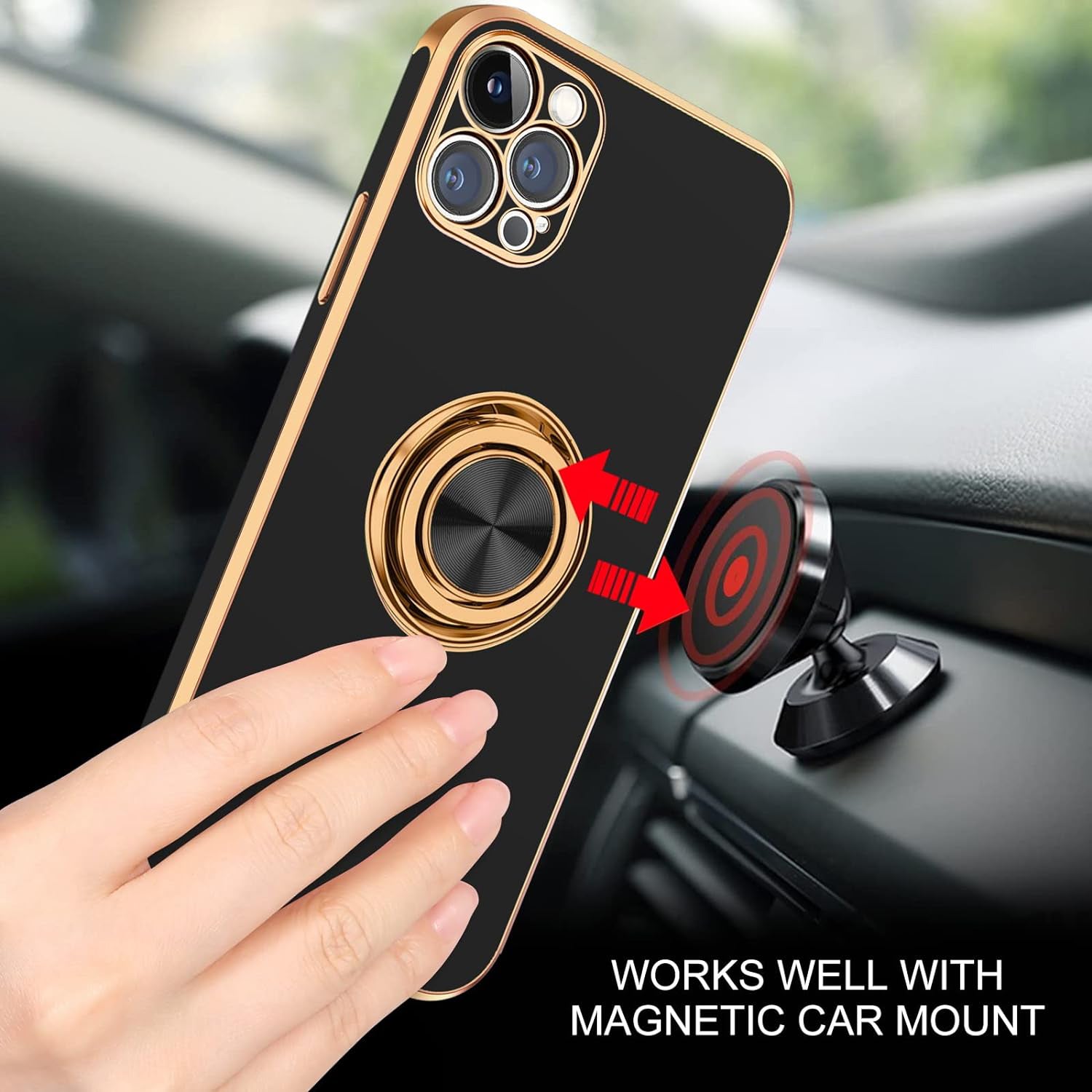 iPhone 13 Pro Fashion Ring Magnetic GPS car mount Phone Holder Case