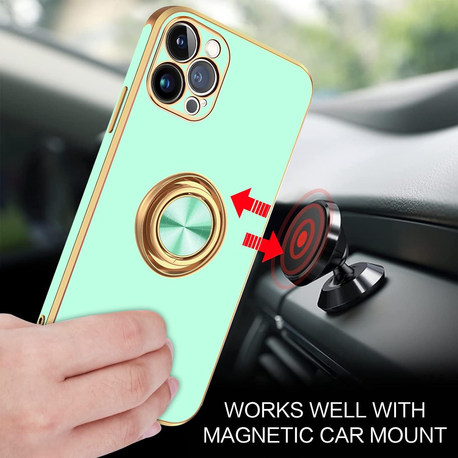 iPhone 13 Pro Fashion Ring Magnetic GPS car mount Phone Holder Case