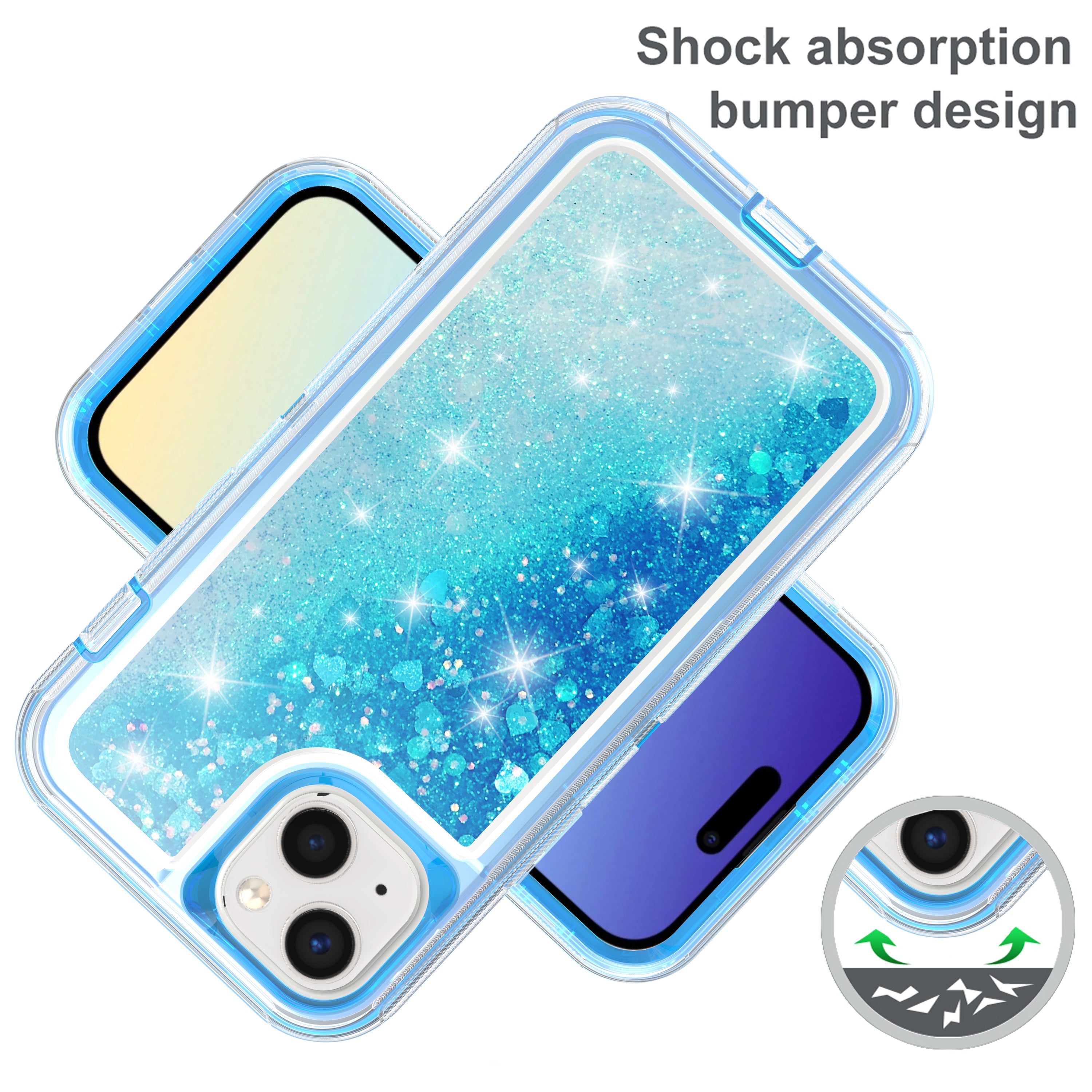 iPhone 15 Transparent Floating Glitter Heavy Duty Case