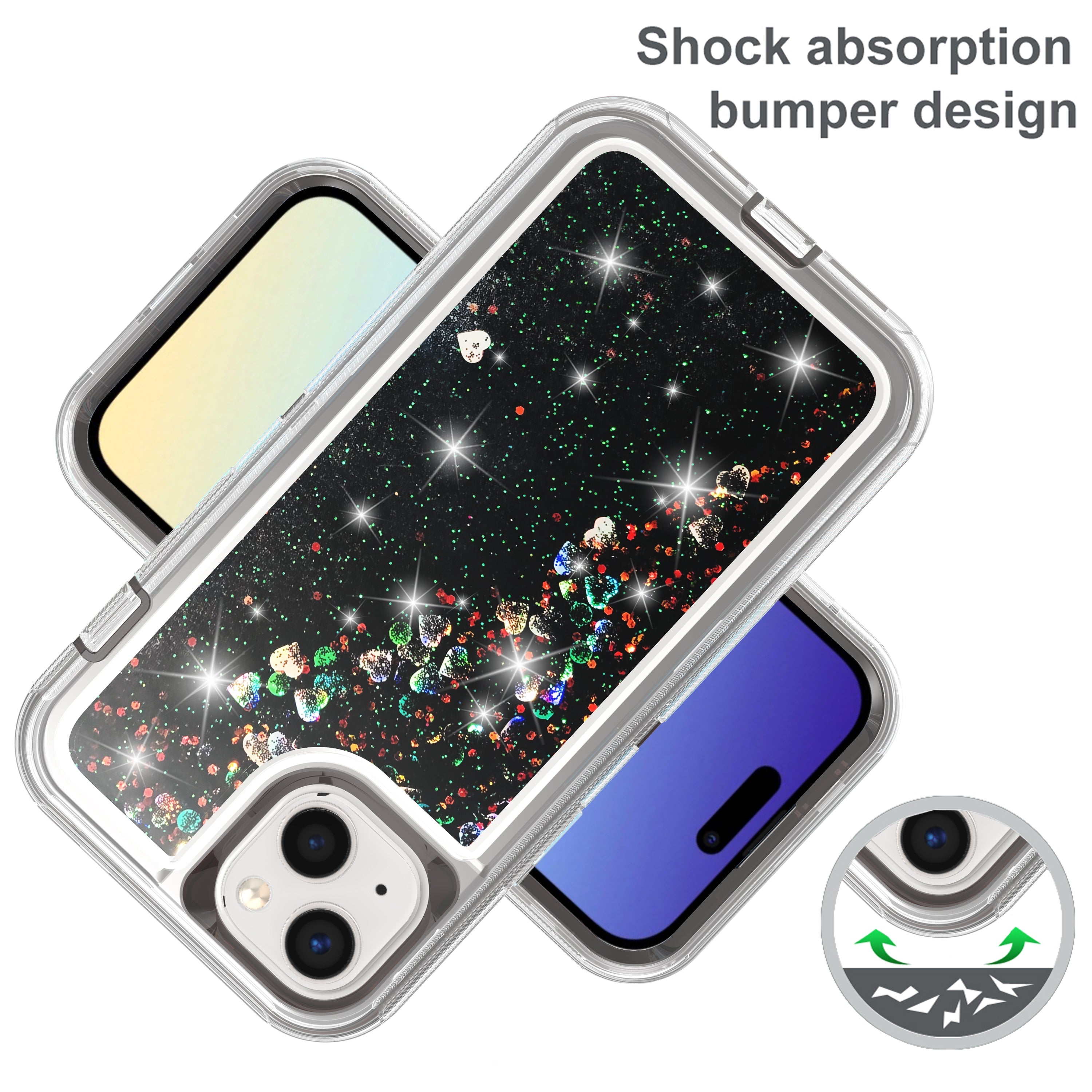 iPhone 15 Transparent Floating Glitter Heavy Duty Case