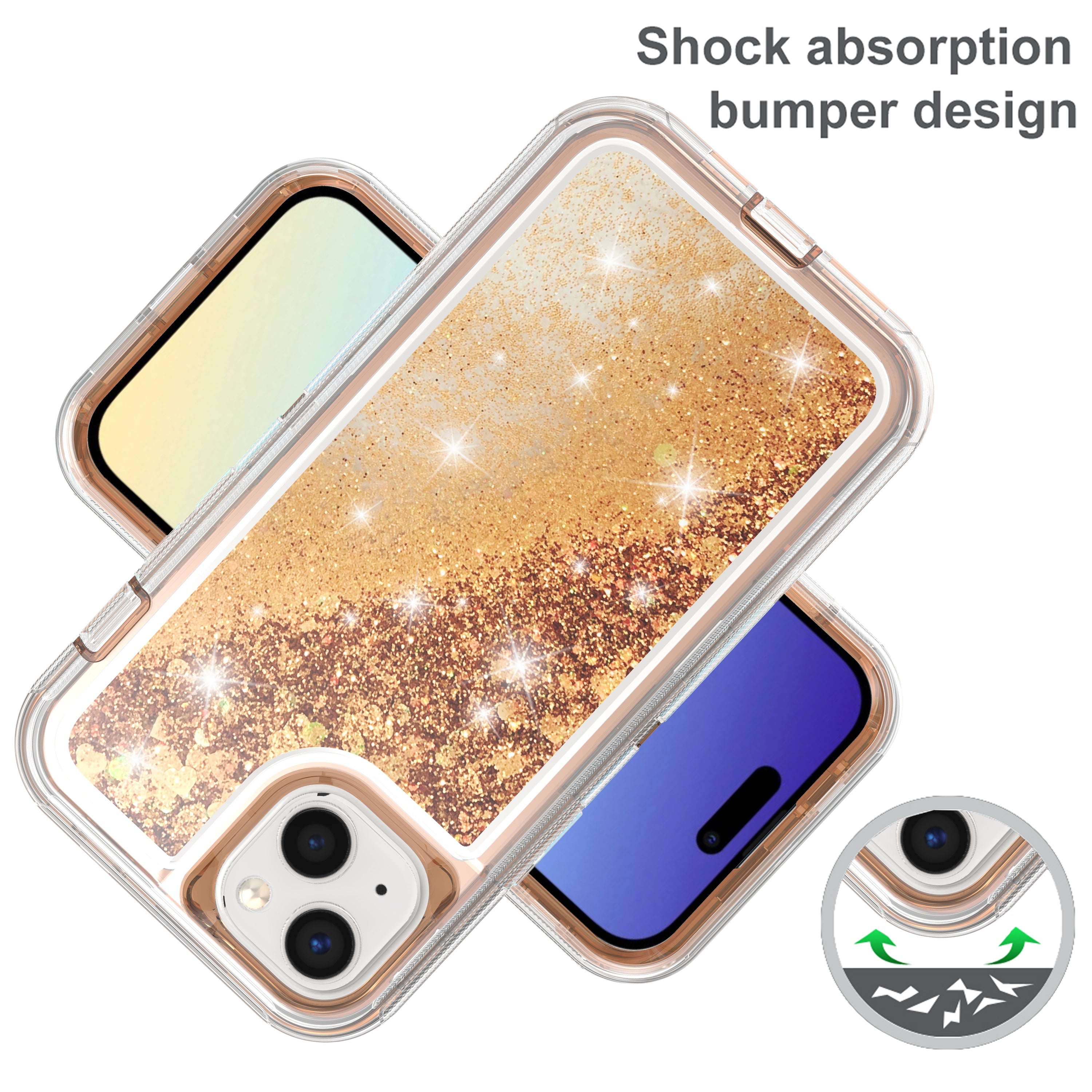 iPhone 15 Transparent Floating Glitter Heavy Duty Case