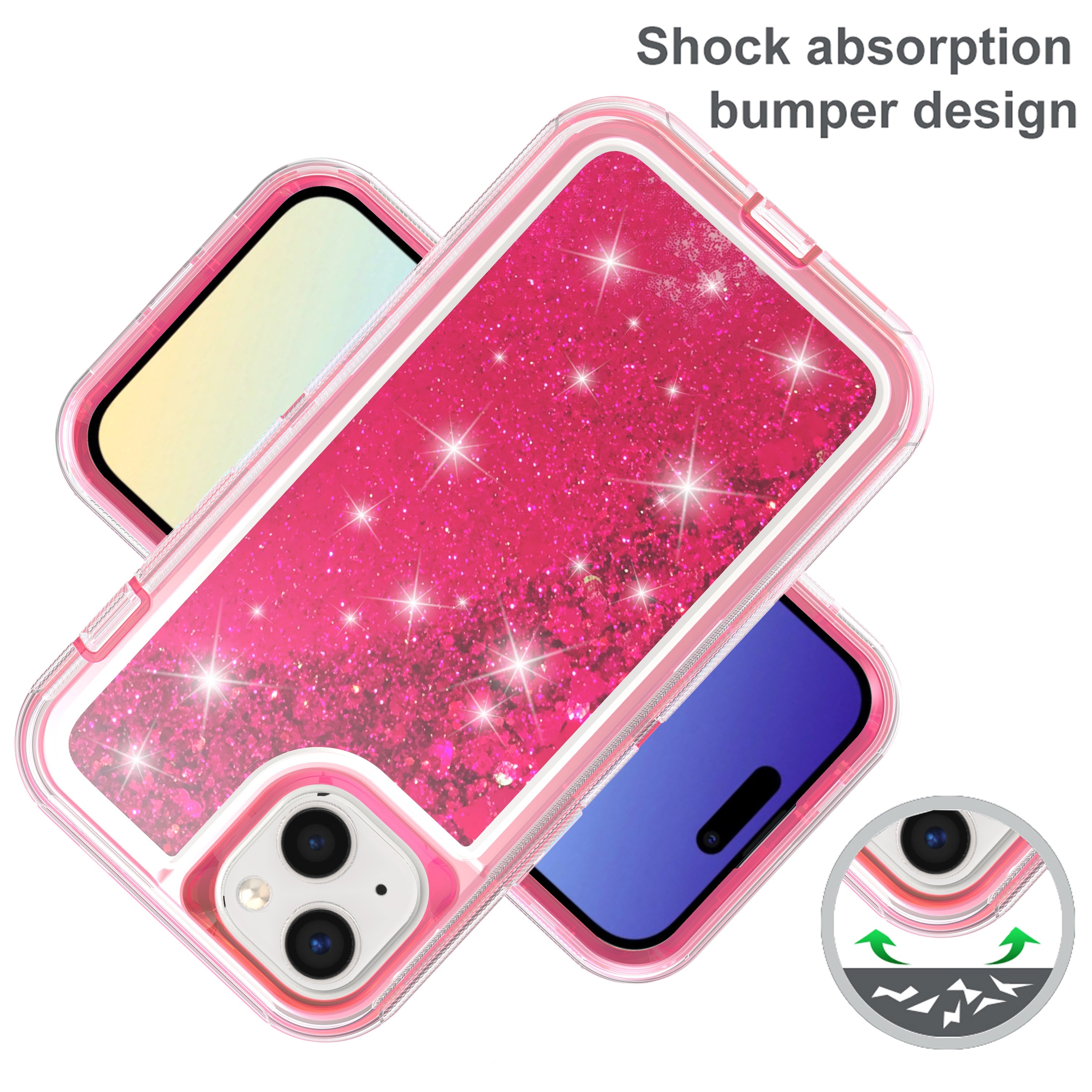 iPhone 15 Transparent Floating Glitter Heavy Duty Case