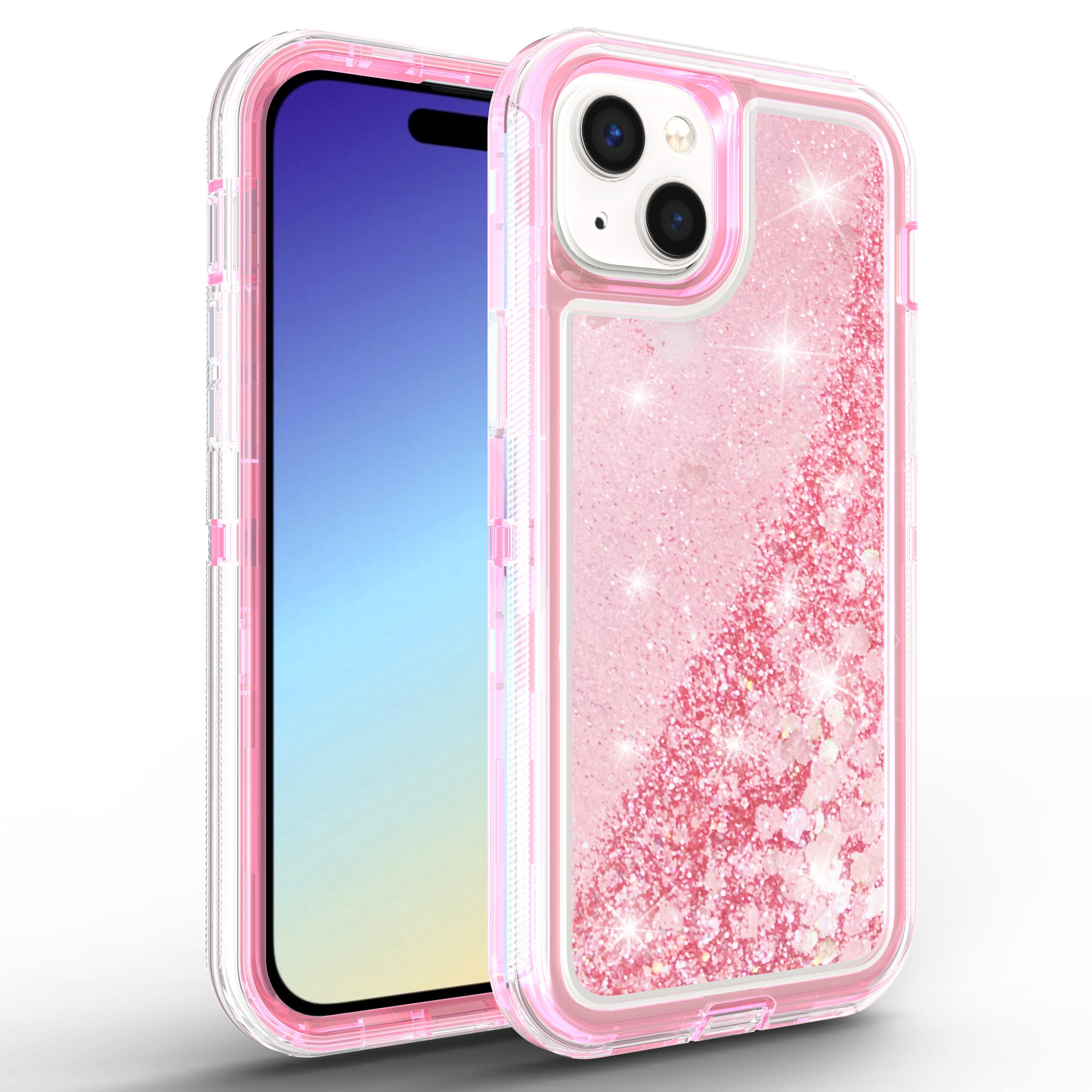 iPhone 15 Transparent Floating Glitter Heavy Duty Case