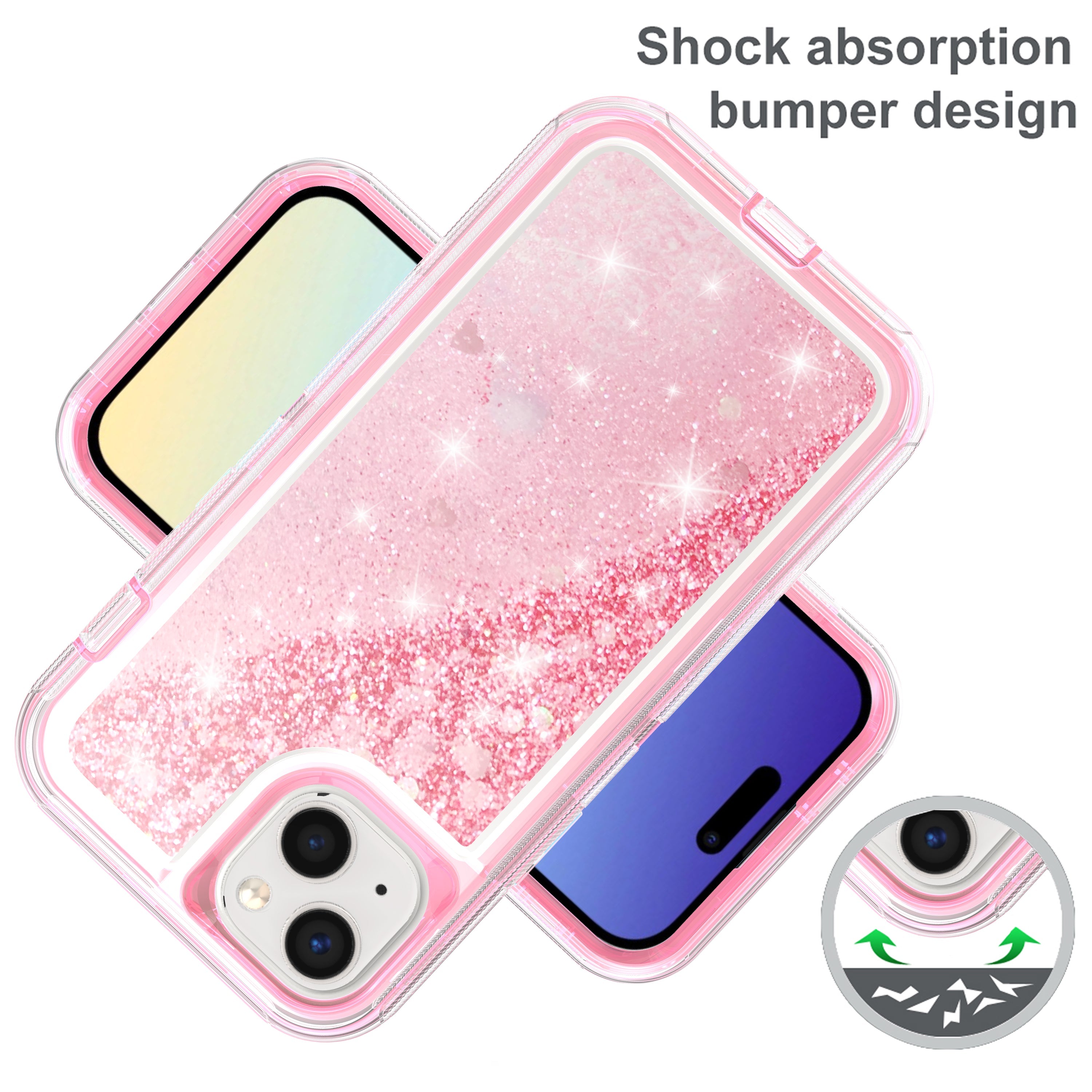 iPhone 15 Transparent Floating Glitter Heavy Duty Case