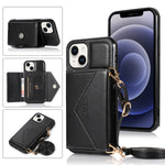 iPhone 15 Plus Triangle Crossbody Multifunctional Card Insertion Leather Case