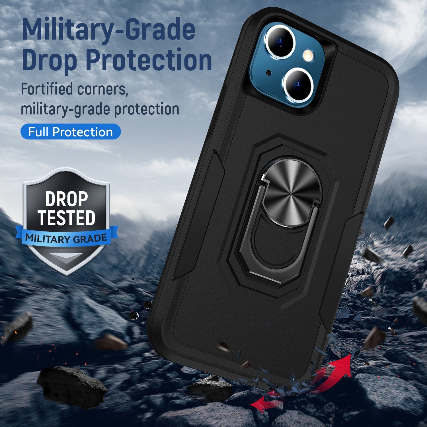 iPhone 15 Kickstand Fully Protected Heavy-Duty Shockproof Case