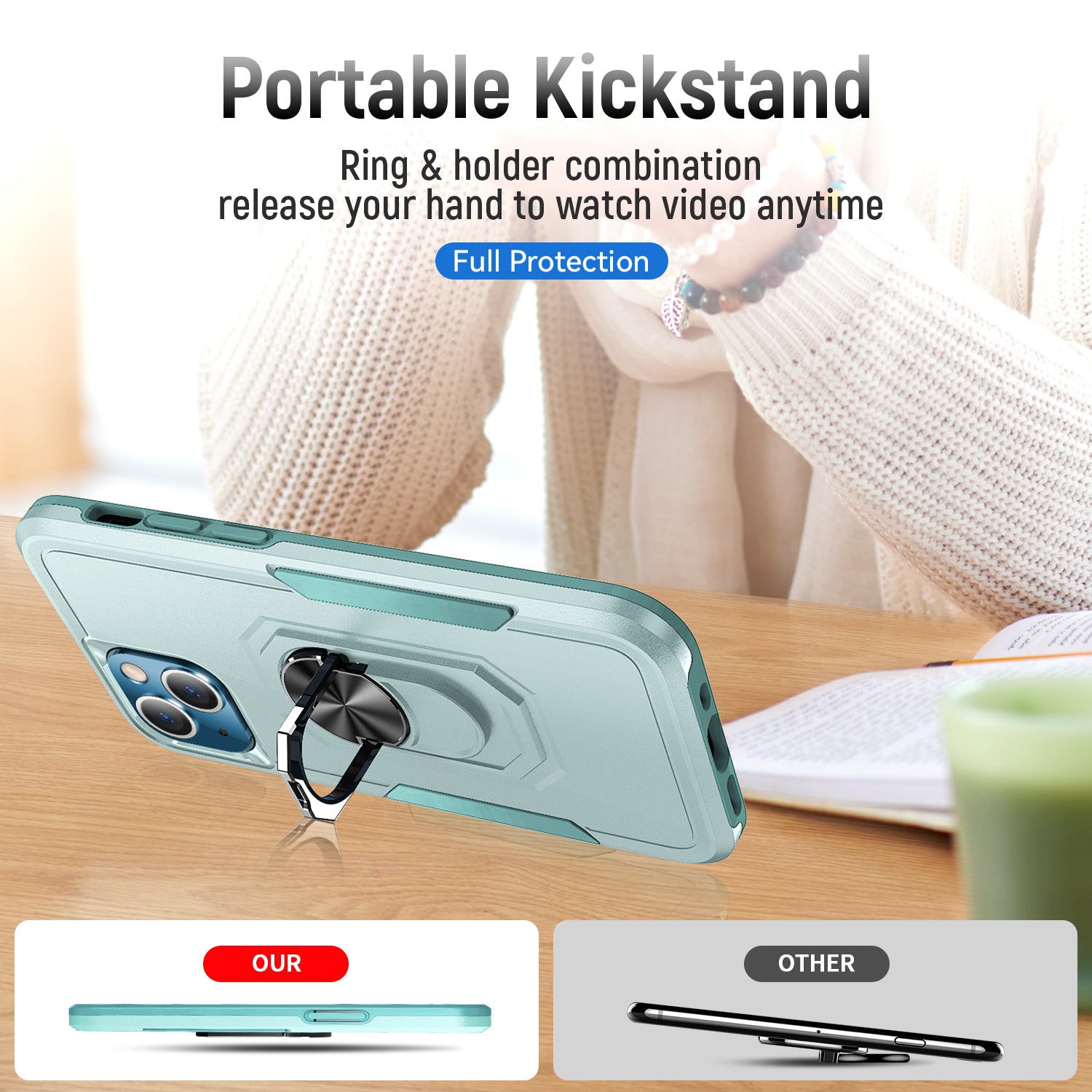 iPhone 15 Kickstand Fully Protected Heavy-Duty Shockproof Case
