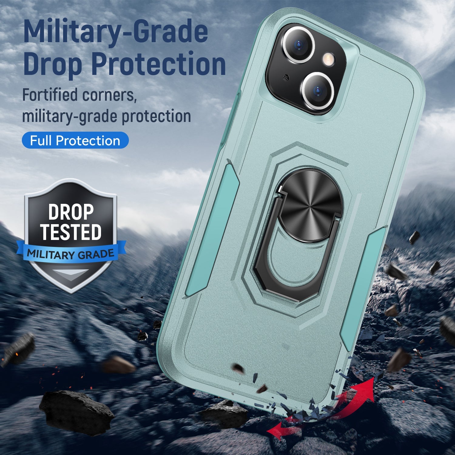 iPhone 15 Kickstand Fully Protected Heavy-Duty Shockproof Case