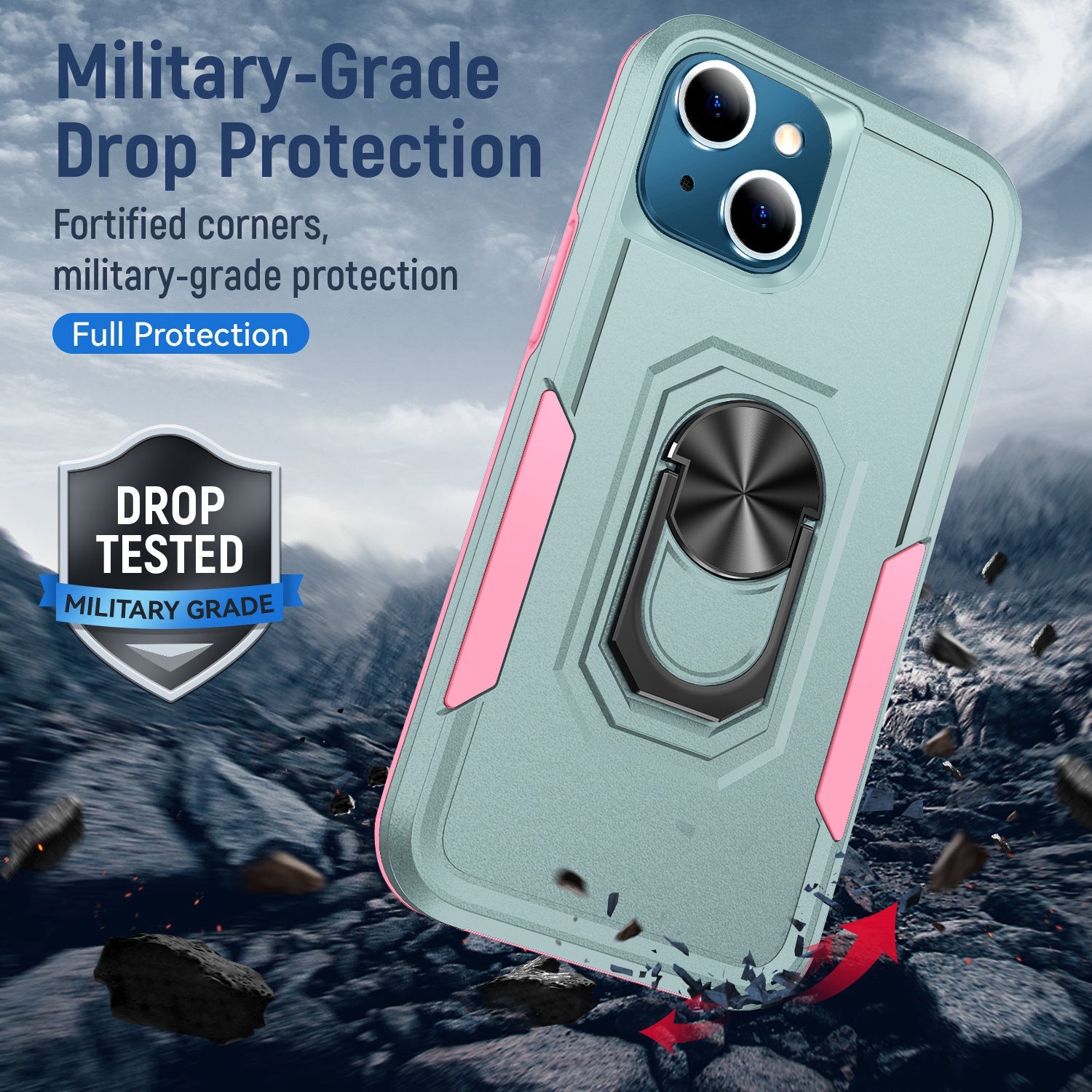 iPhone 15 Kickstand Fully Protected Heavy-Duty Shockproof Case