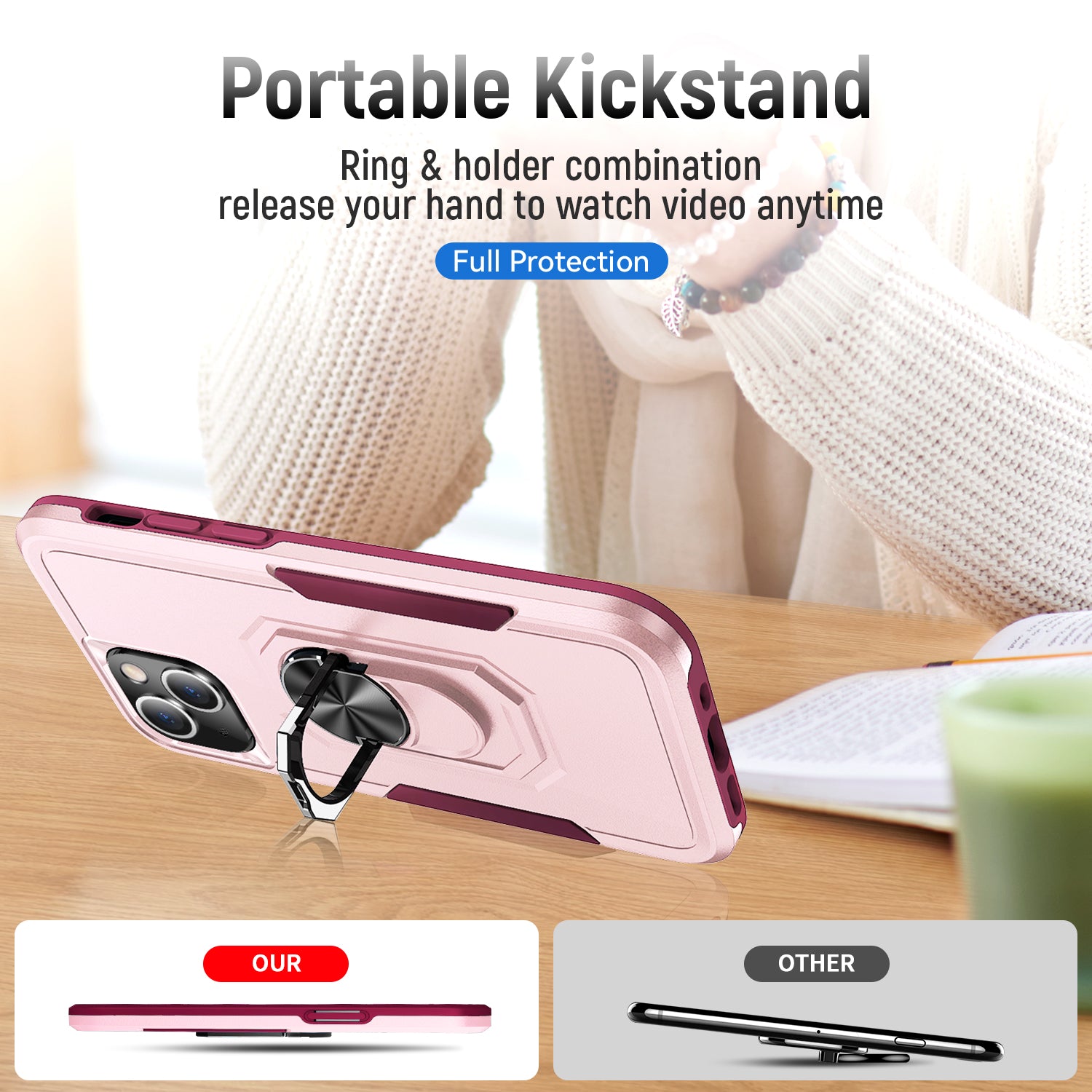 iPhone 15 Kickstand Fully Protected Heavy-Duty Shockproof Case