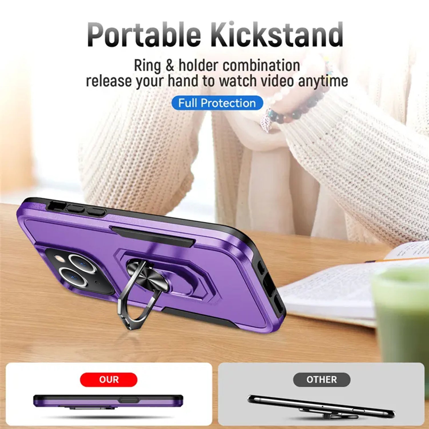 iPhone 15 Kickstand Fully Protected Heavy-Duty Shockproof Case