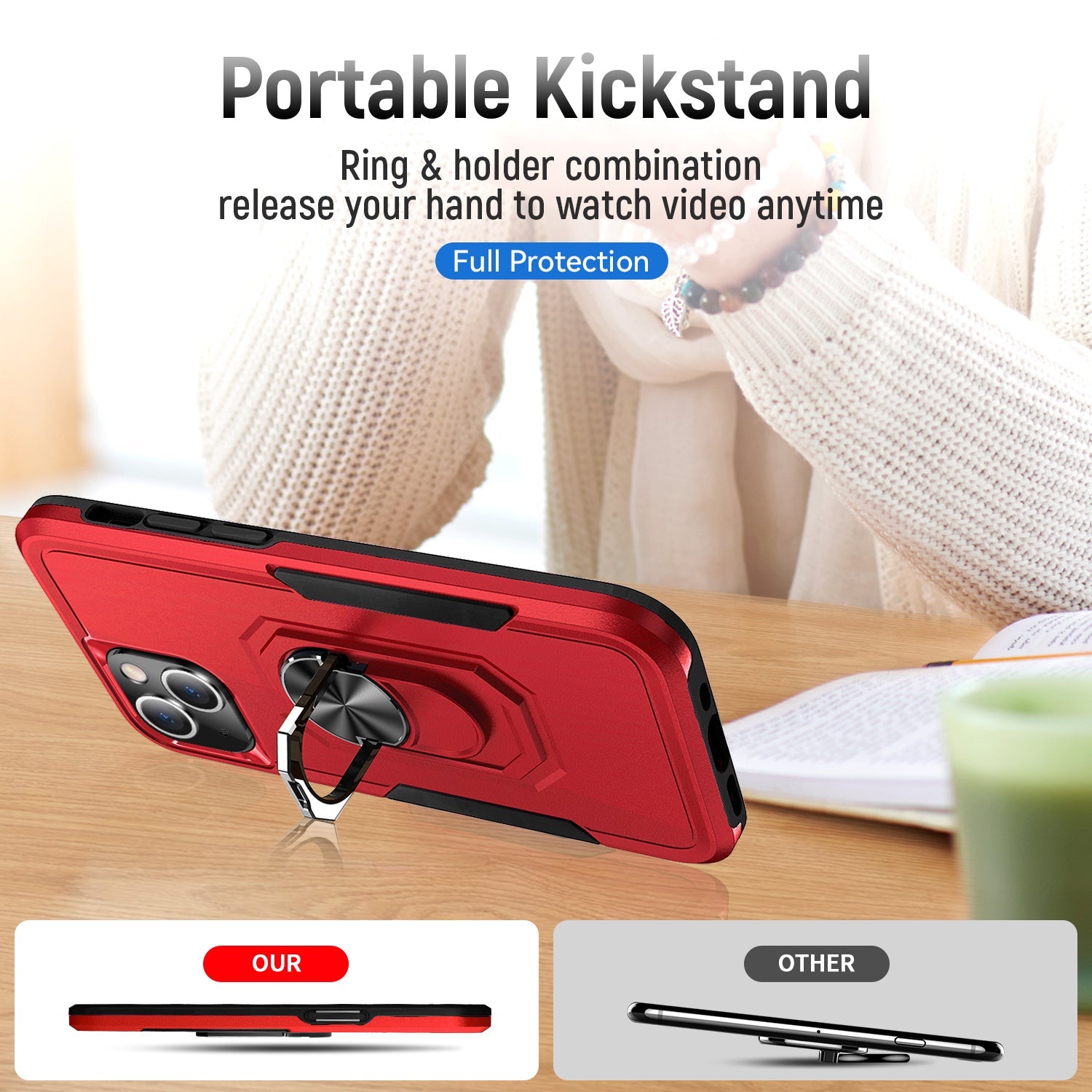iPhone 15 Kickstand Fully Protected Heavy-Duty Shockproof Case
