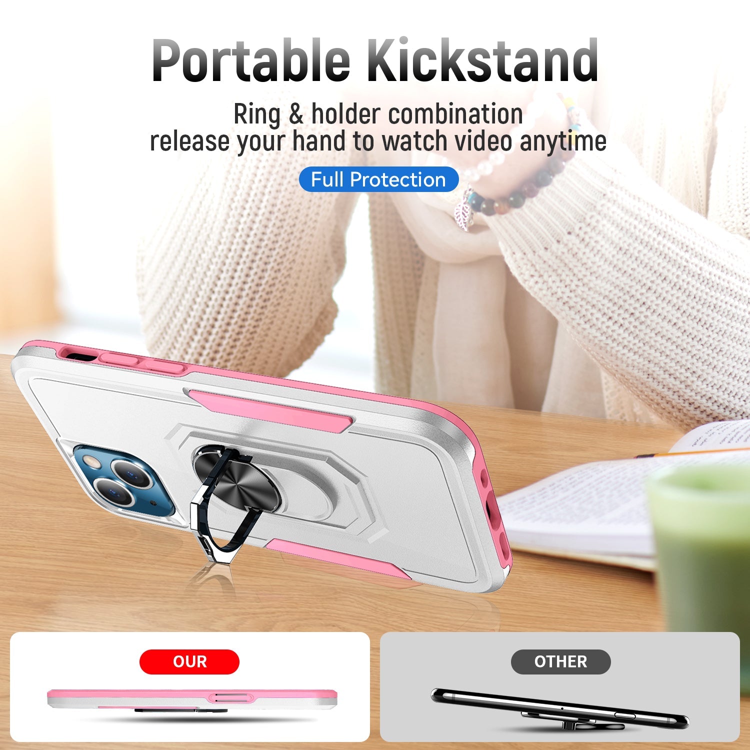 iPhone 15 Kickstand Fully Protected Heavy-Duty Shockproof Case