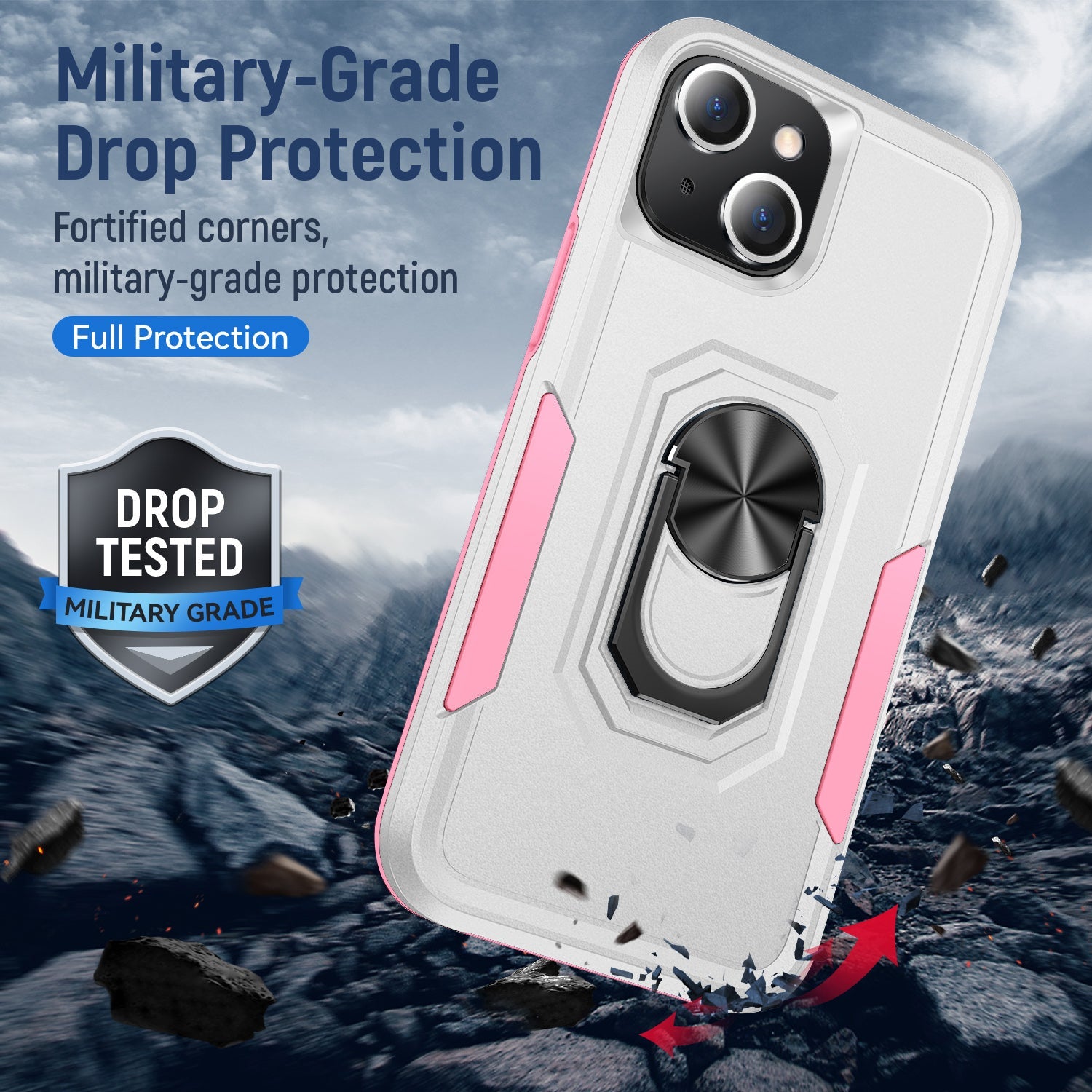 iPhone 15 Kickstand Fully Protected Heavy-Duty Shockproof Case
