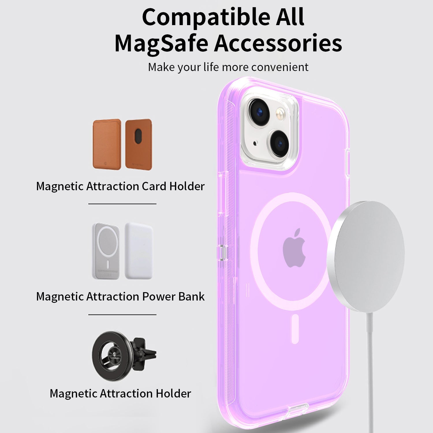 iPhone 14/13 Magnetic Attraction Transparent Full Protection Heavy Phone Case