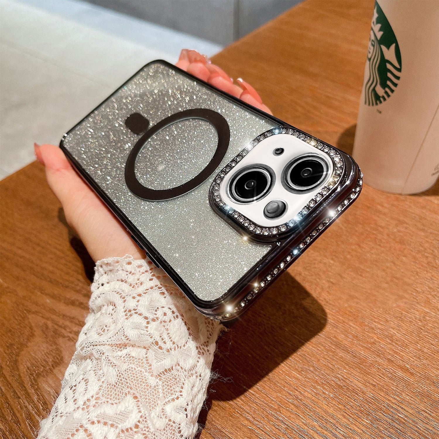 iPhone 14/13 Gradient Glitter Diamond Luxury Plating Magnetic Attraction Wireless Charging With Camera Protector Back Cover Case