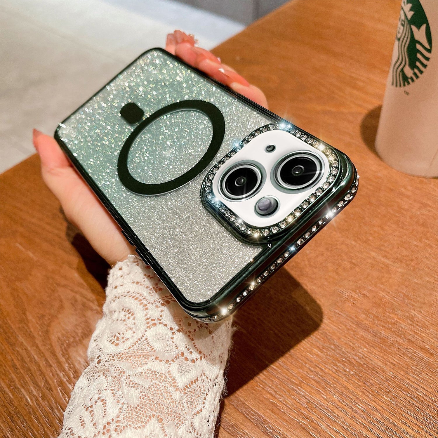 iPhone 14/13 Gradient Glitter Diamond Luxury Plating Magnetic Attraction Wireless Charging With Camera Protector Back Cover Case