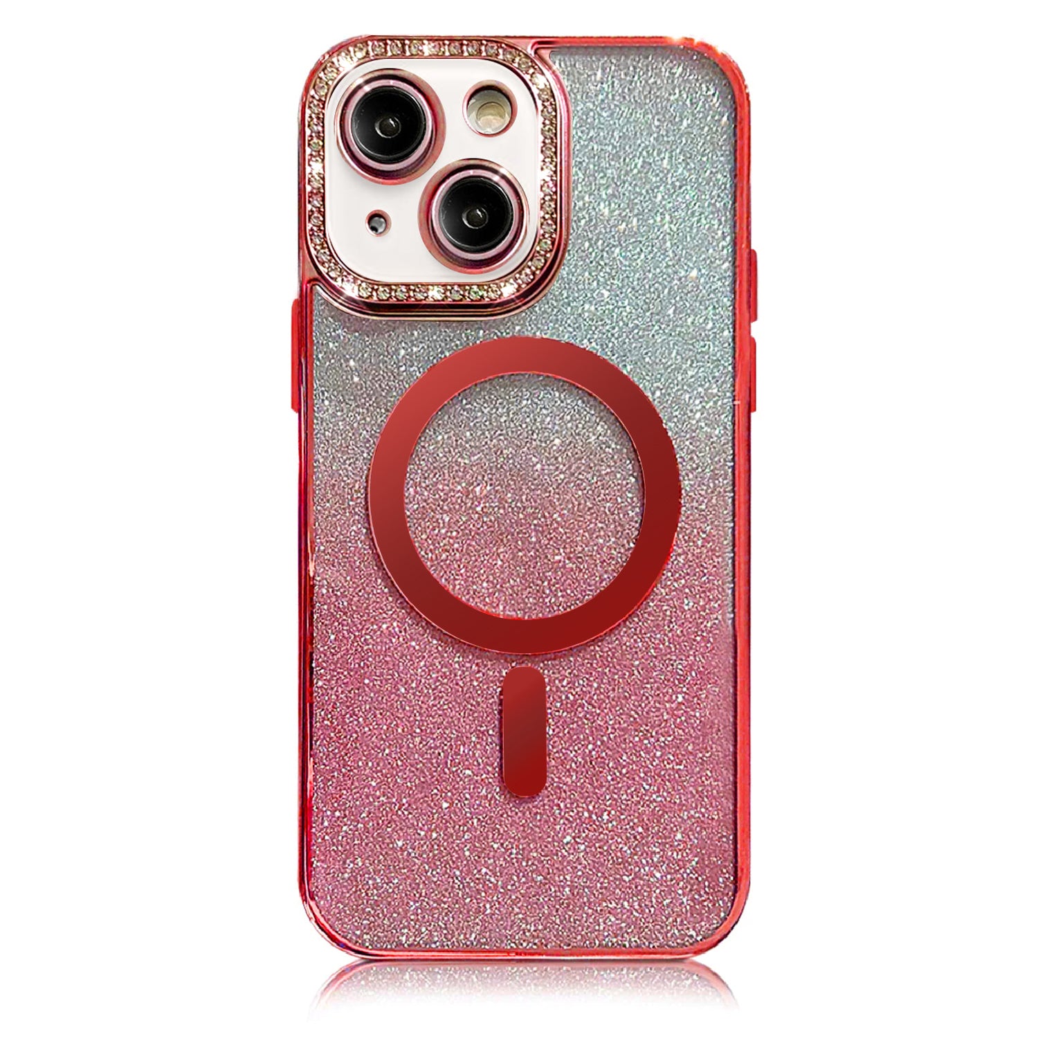iPhone 14/13 Gradient Glitter Diamond Luxury Plating Magnetic Attraction Wireless Charging With Camera Protector Back Cover Case