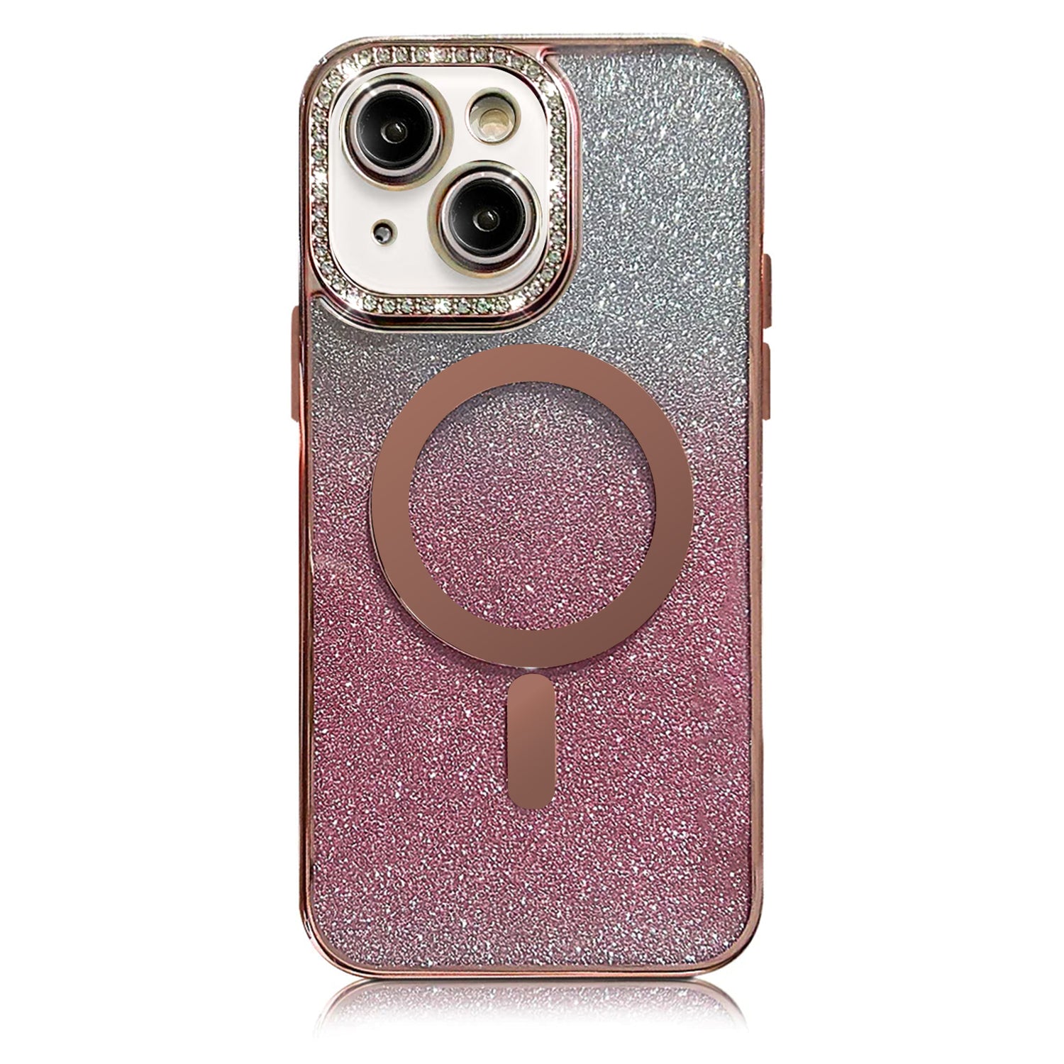 iPhone 14/13 Gradient Glitter Diamond Luxury Plating Magnetic Attraction Wireless Charging With Camera Protector Back Cover Case