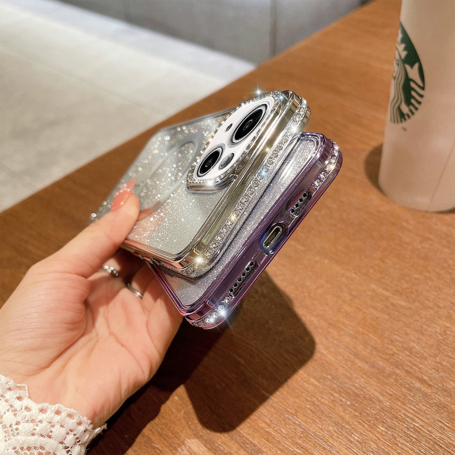 iPhone 14/13 Gradient Glitter Diamond Luxury Plating Magnetic Attraction Wireless Charging With Camera Protector Back Cover Case