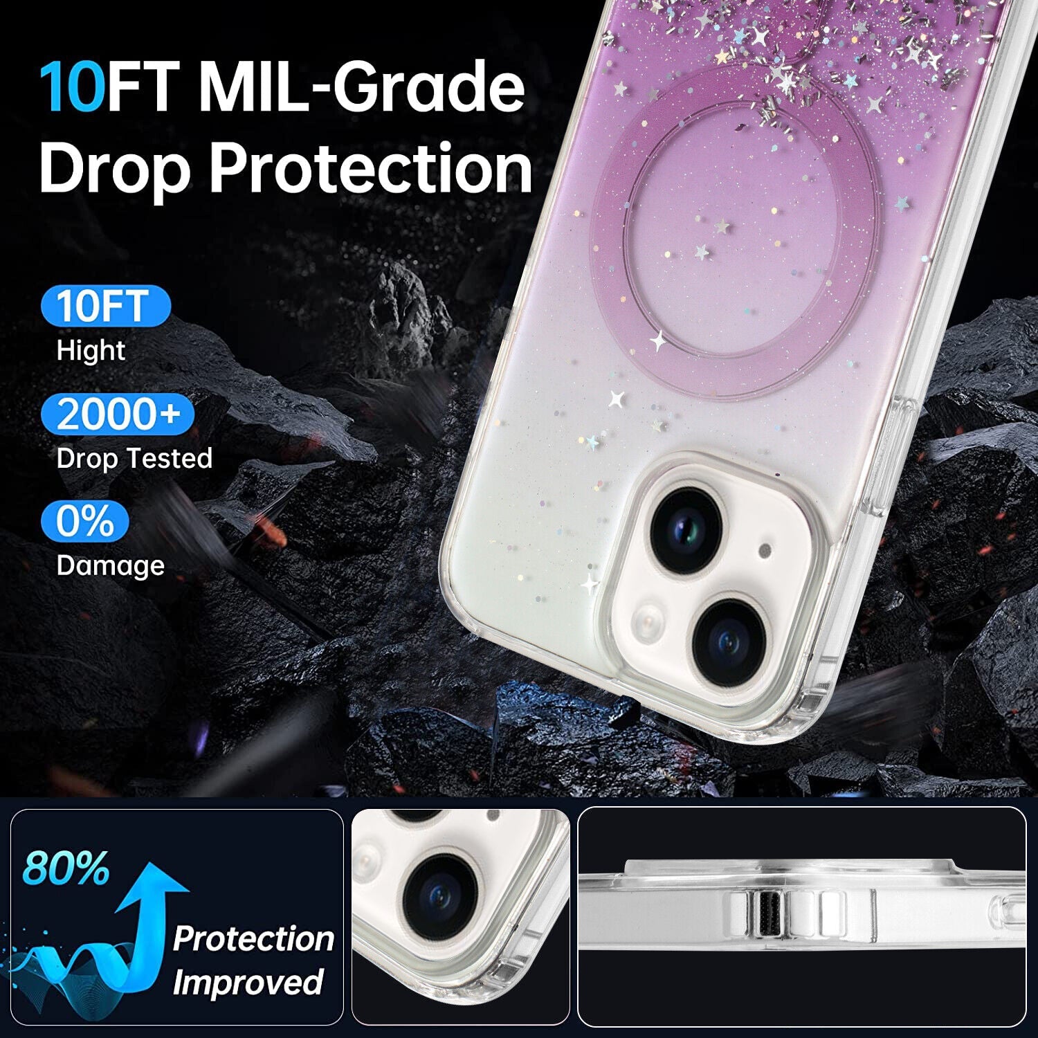 iPhone 15 Plus Luxury Sparkly Cover for , Clear Shockproof Silicone Bumper Case