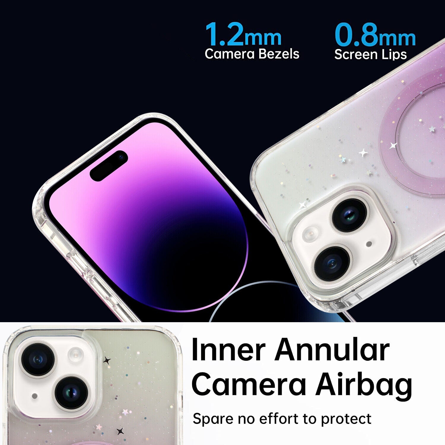 iPhone 15 Plus Luxury Sparkly Cover for , Clear Shockproof Silicone Bumper Case