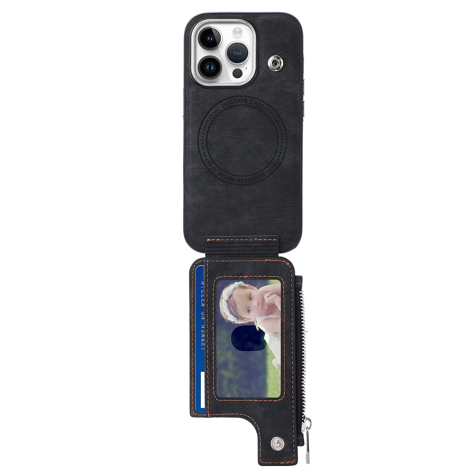 iPhone 15 Pro Max Magsafe Wireless Zippered Leather Case