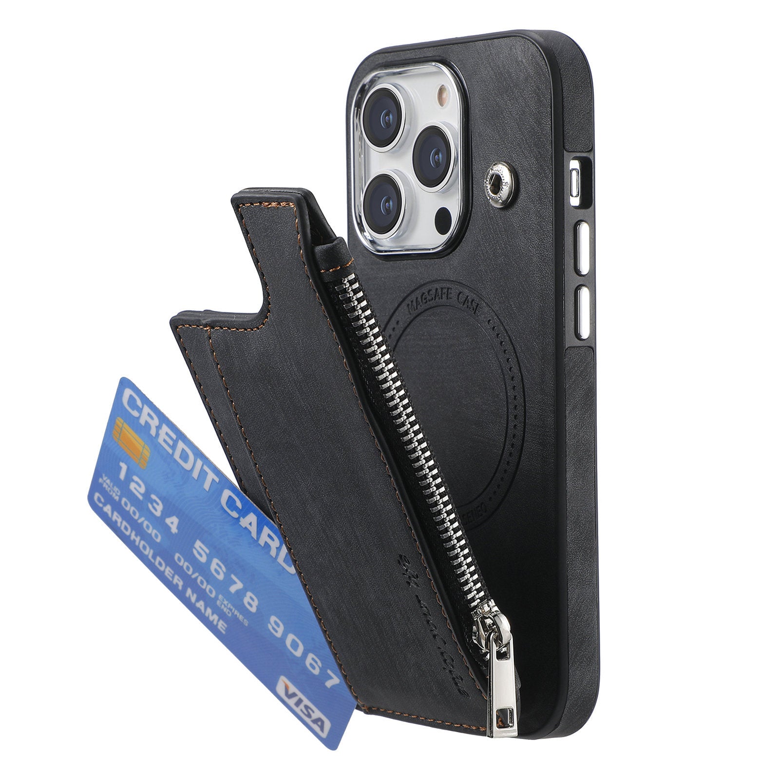 iPhone 15 Pro Max Magsafe Wireless Zippered Leather Case
