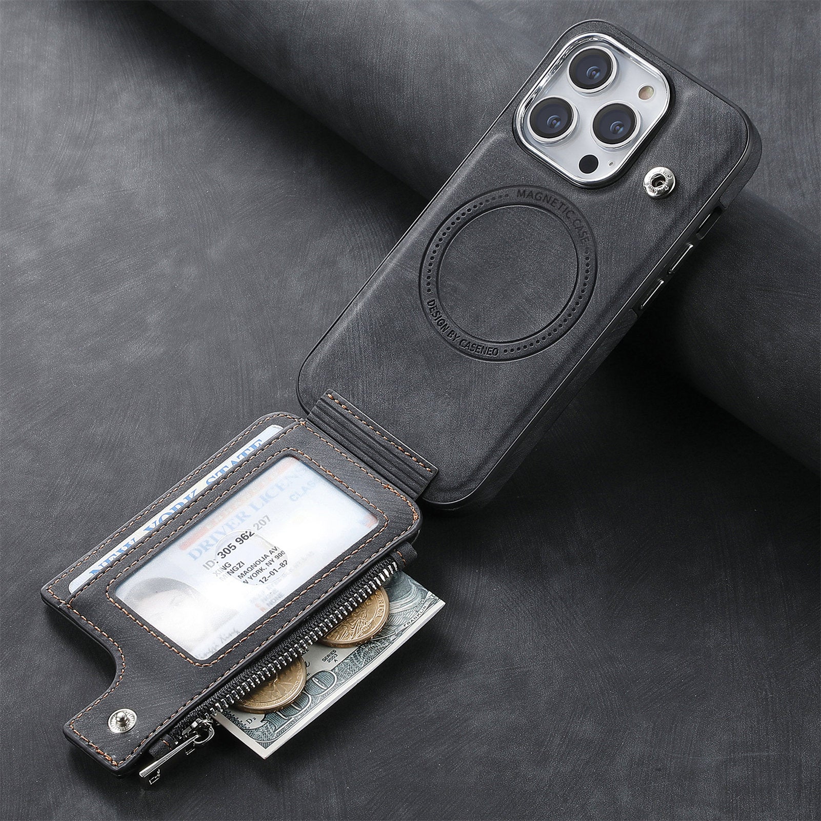 iPhone 15 Pro Max Magsafe Wireless Zippered Leather Case