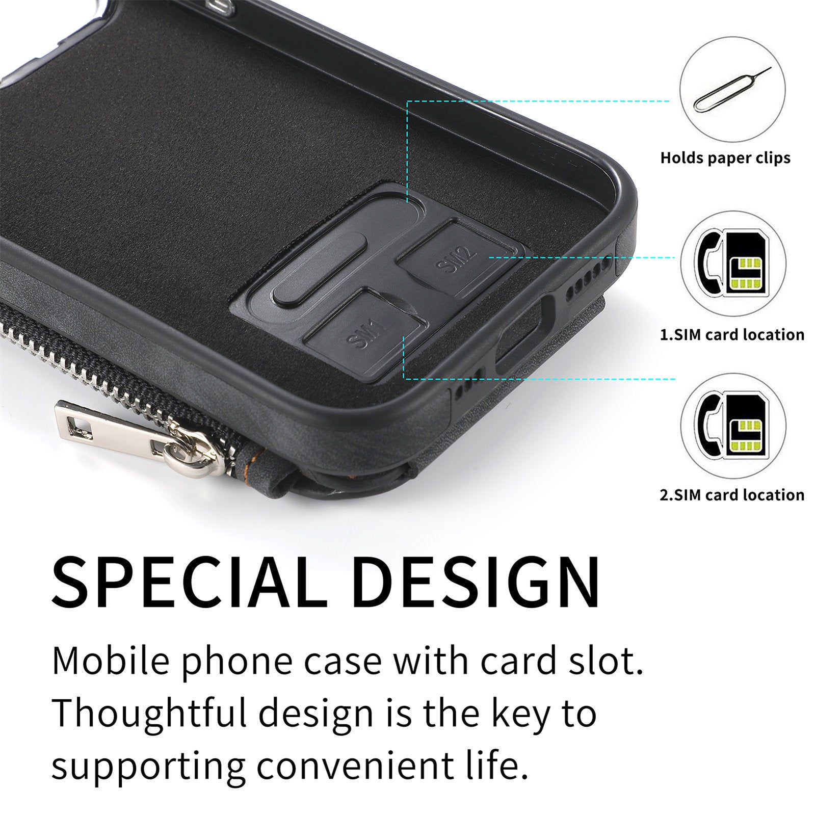 iPhone 15 Pro Max Magsafe Wireless Zippered Leather Case