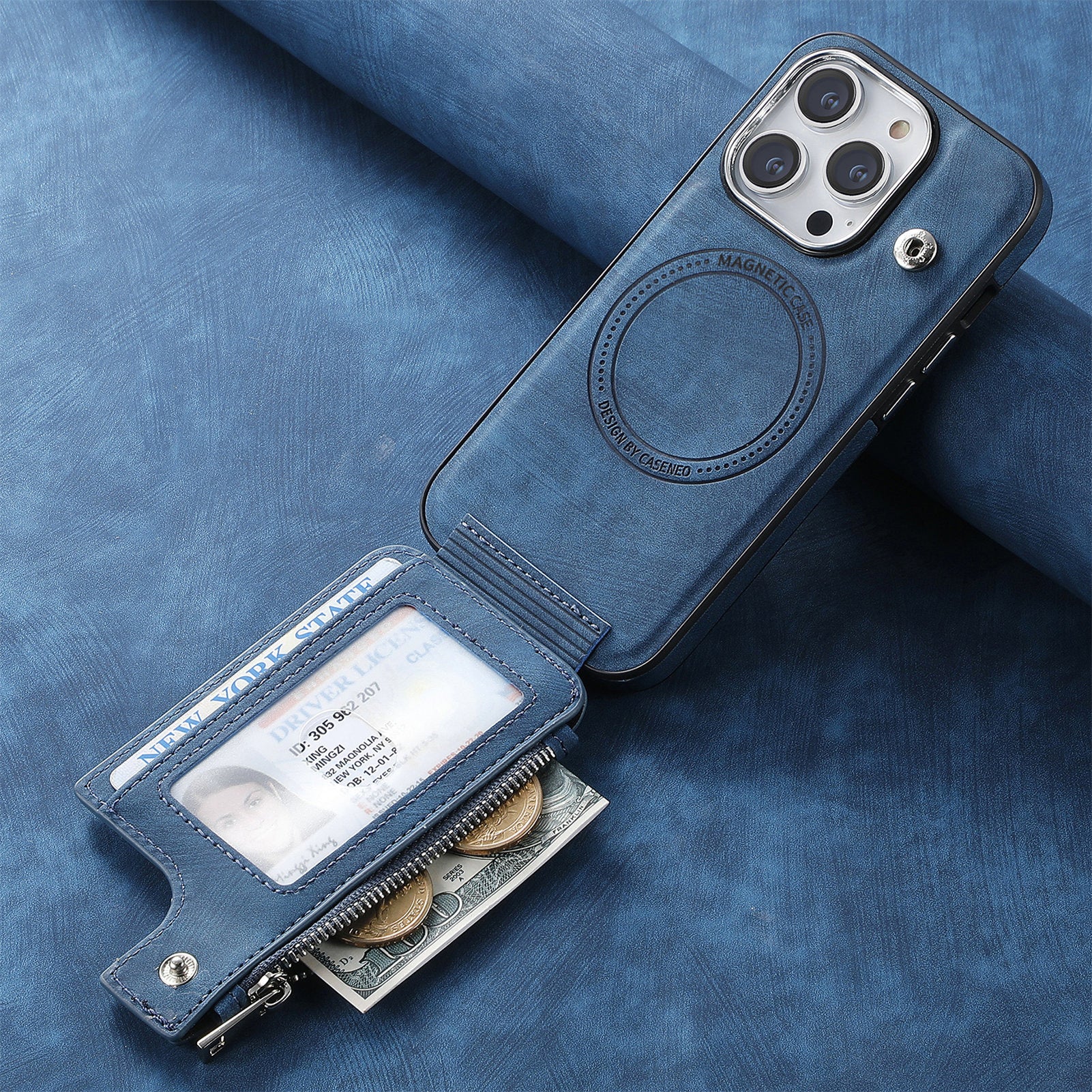 iPhone 15 Pro Max Magsafe Wireless Zippered Leather Case
