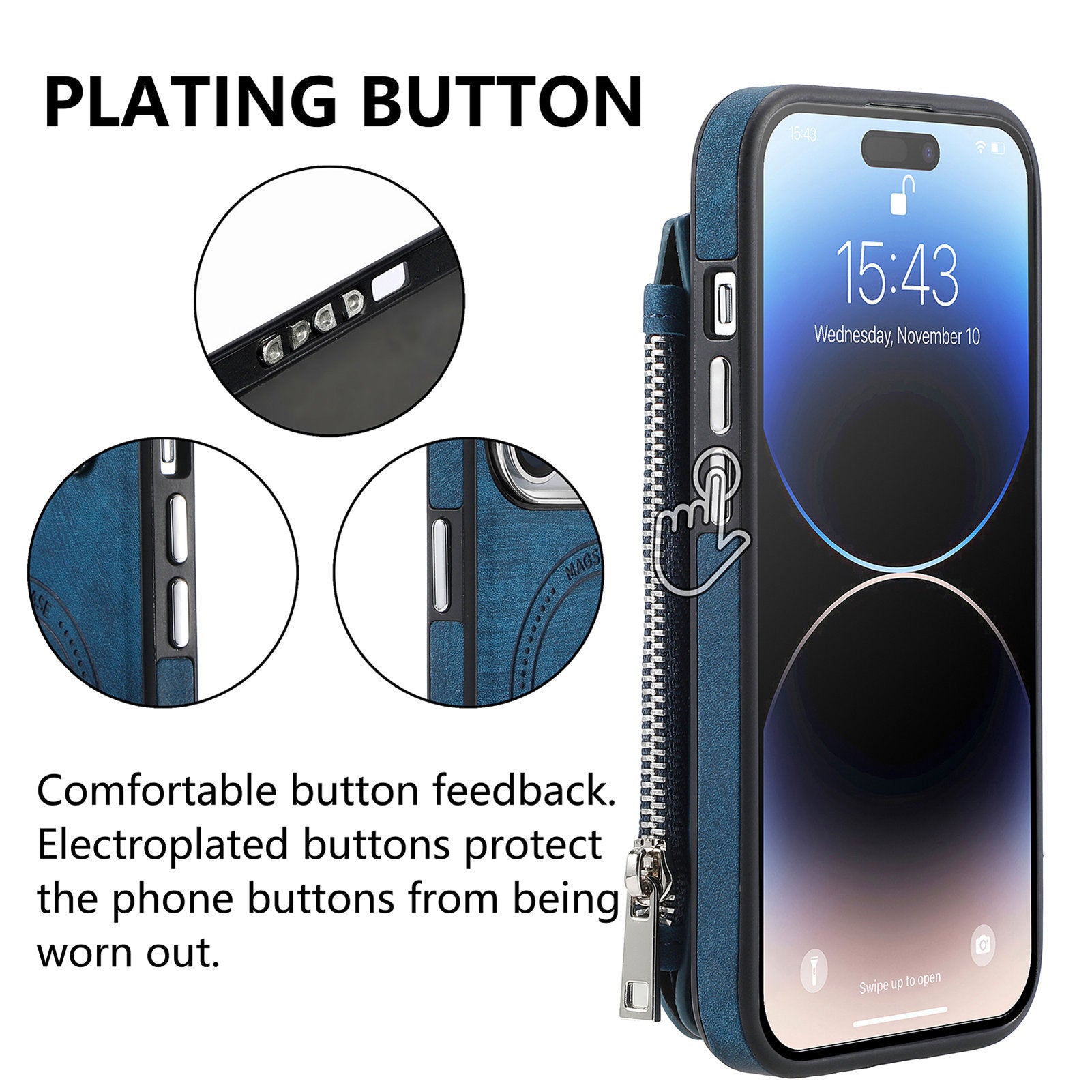 iPhone 15 Pro Max Magsafe Wireless Zippered Leather Case