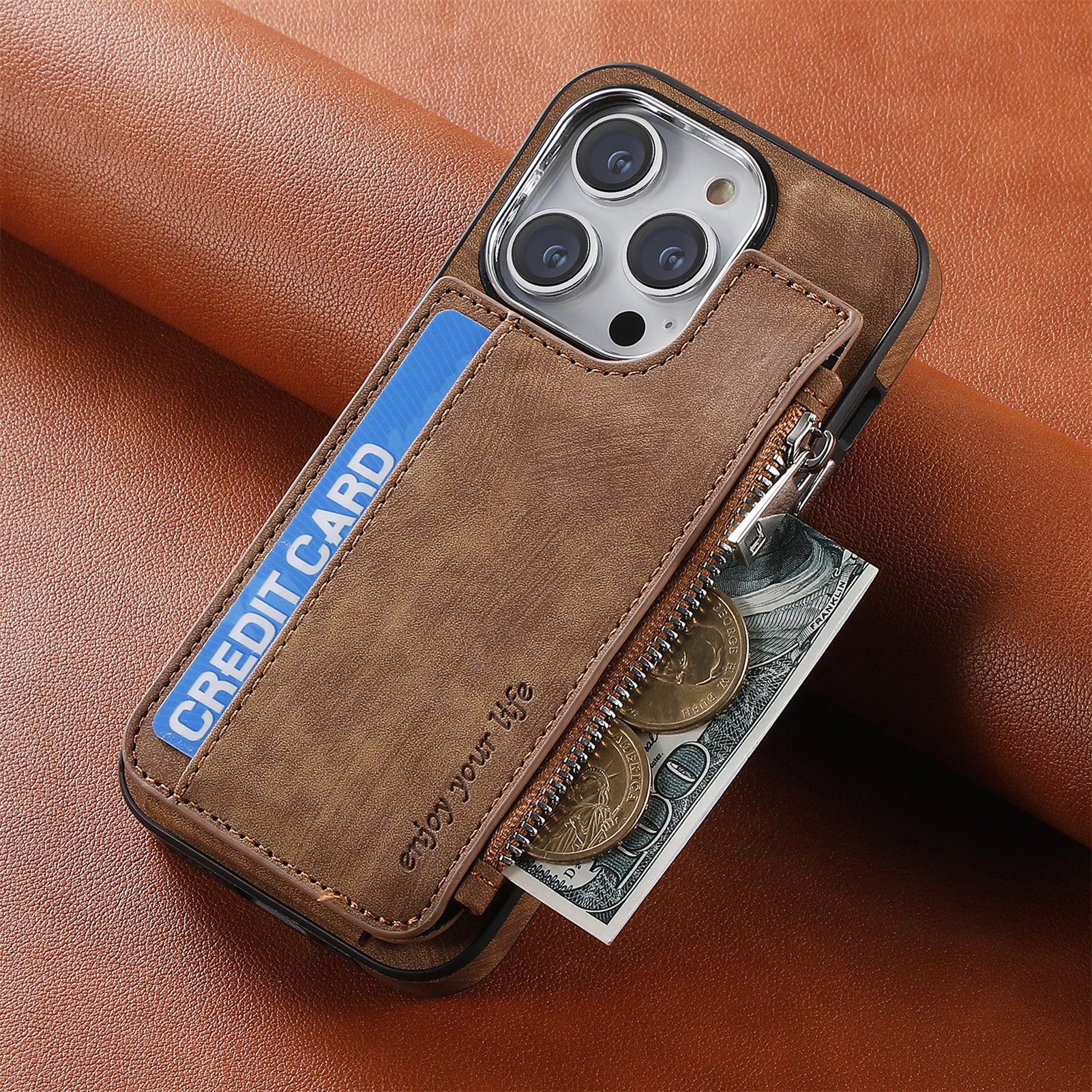 iPhone 15 Pro Max Magsafe Wireless Zippered Leather Case