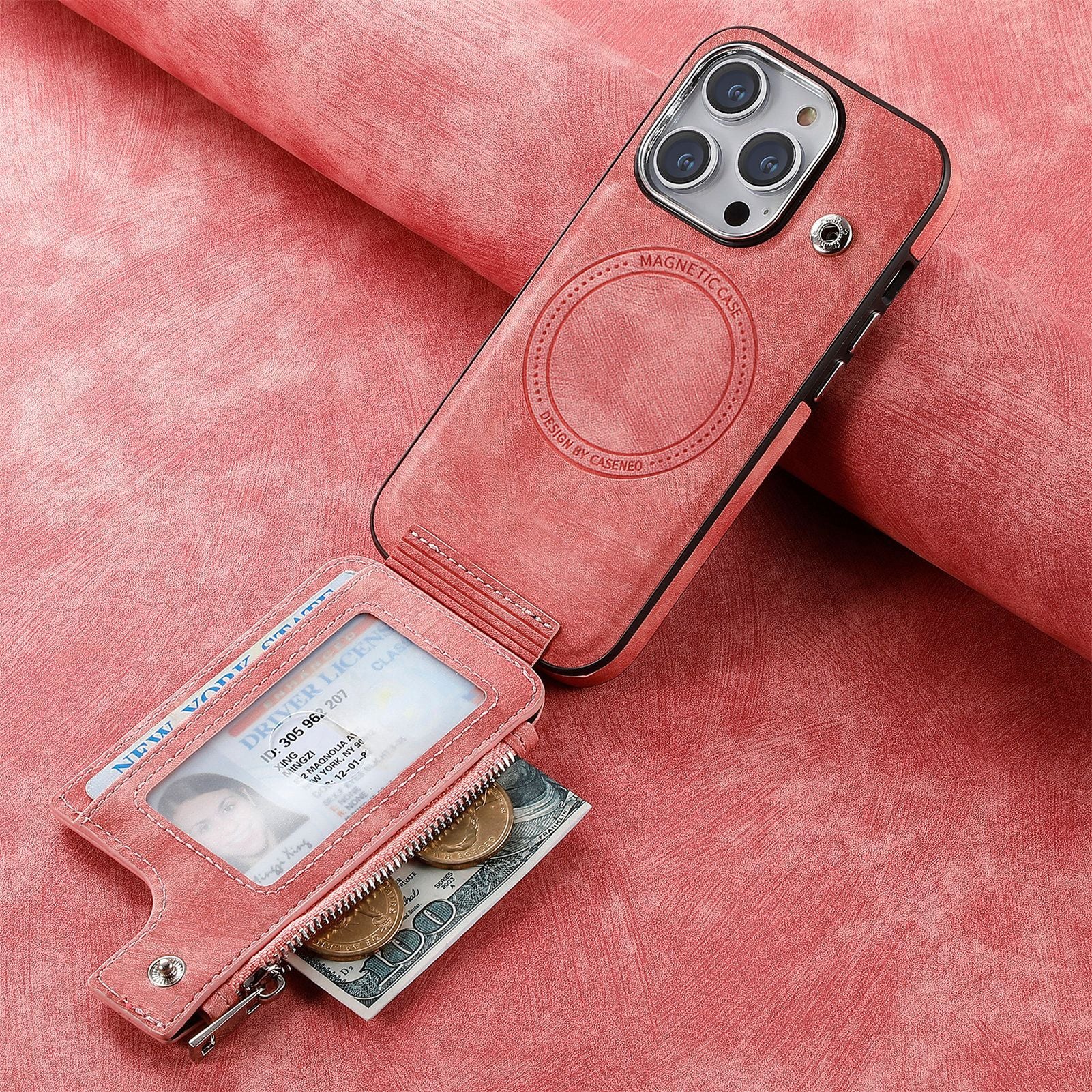iPhone 15 Pro Max Magsafe Wireless Zippered Leather Case