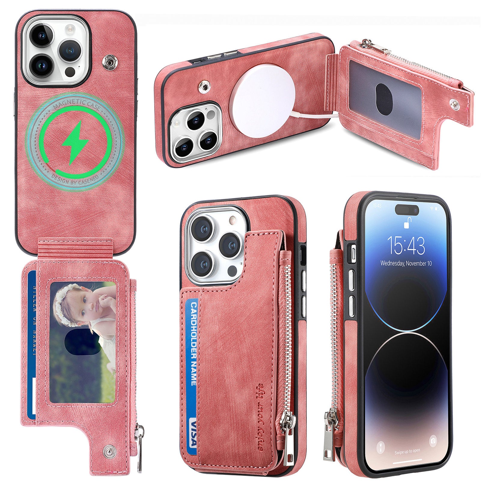 iPhone 15 Pro Max Magsafe Wireless Zippered Leather Case
