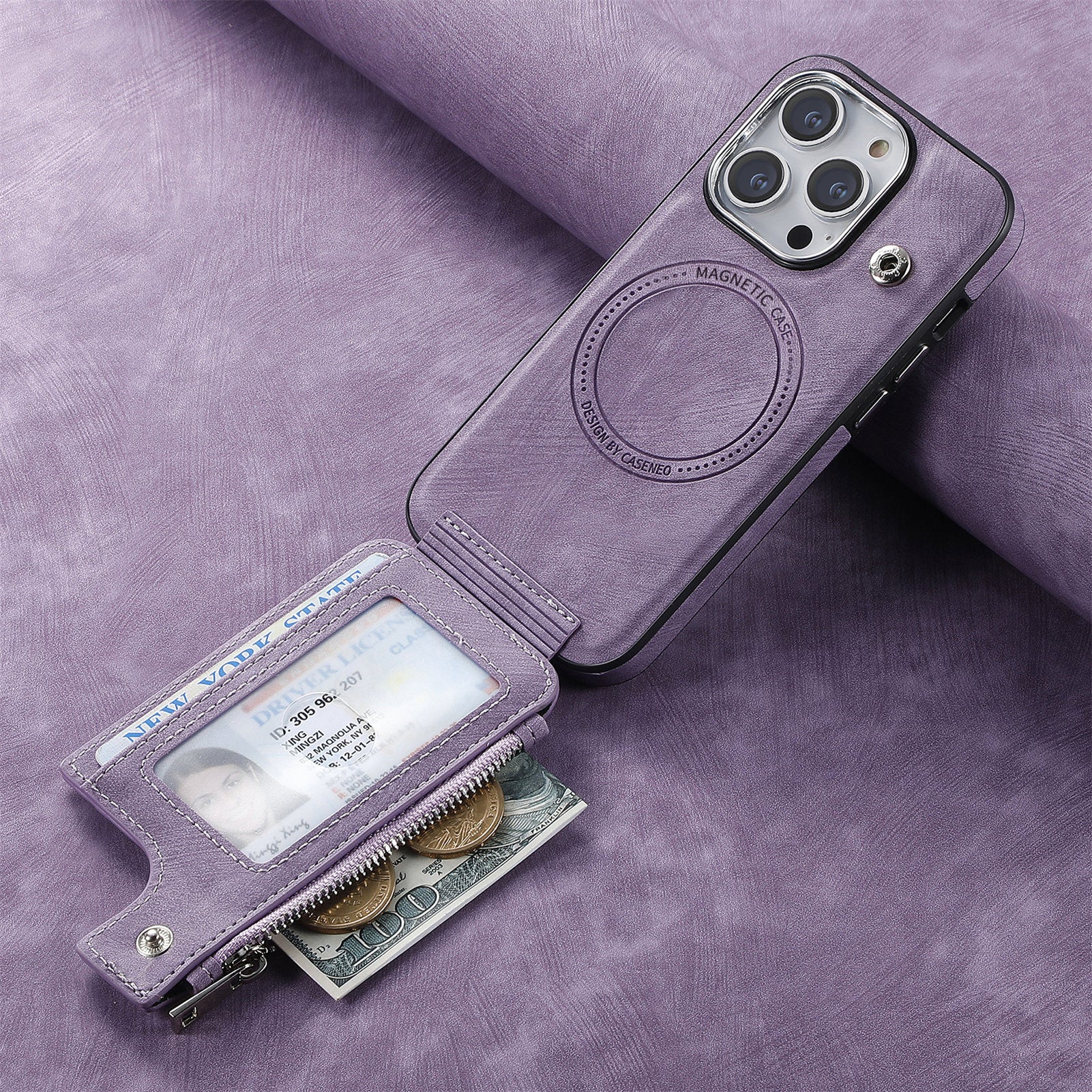 iPhone 15 Pro Max Magsafe Wireless Zippered Leather Case