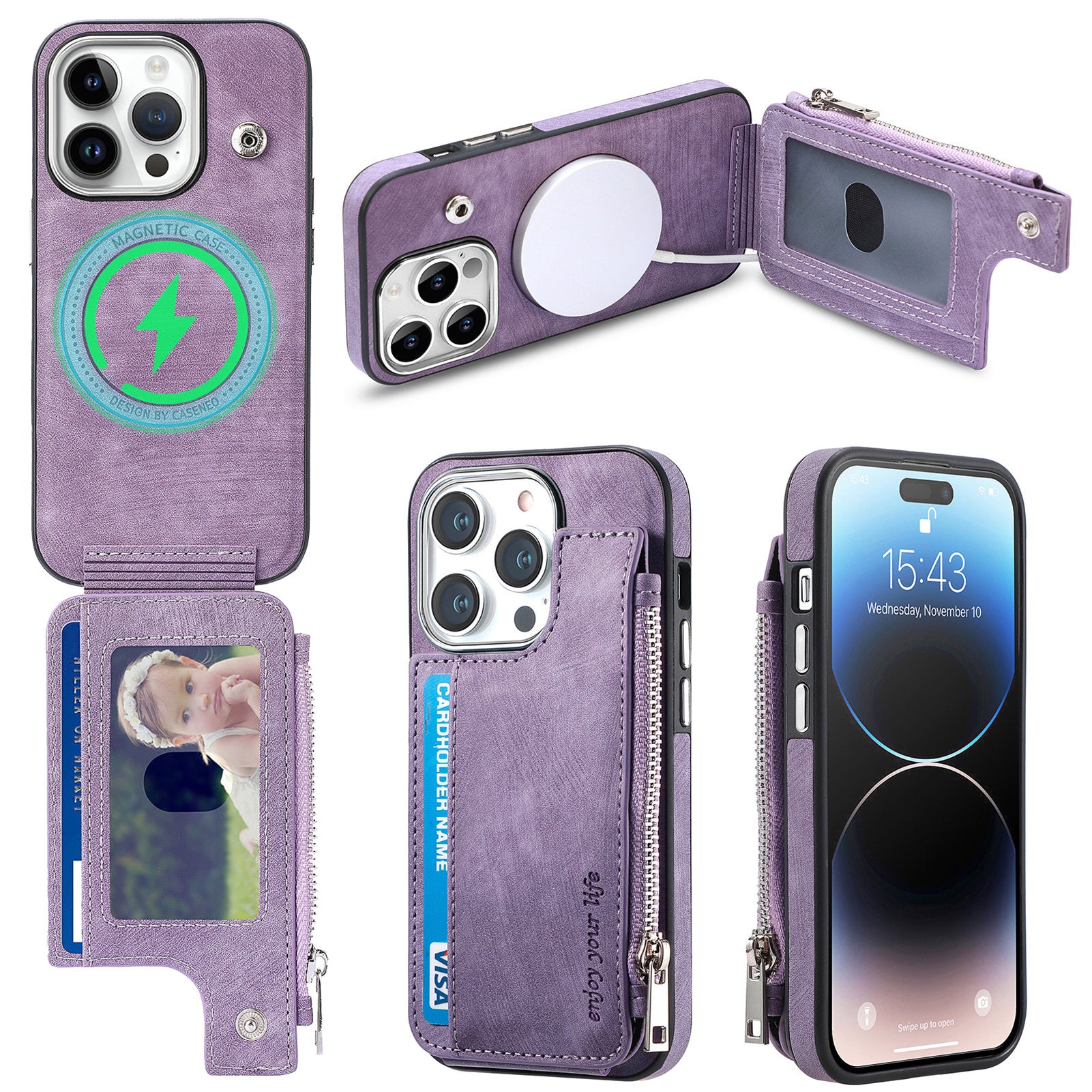 iPhone 15 Pro Max Magsafe Wireless Zippered Leather Case